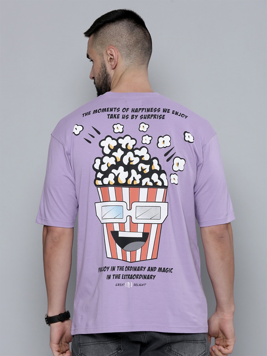 

Maniac Graphic Printed Drop Shoulder Oversized Cotton T-shirt, Lavender