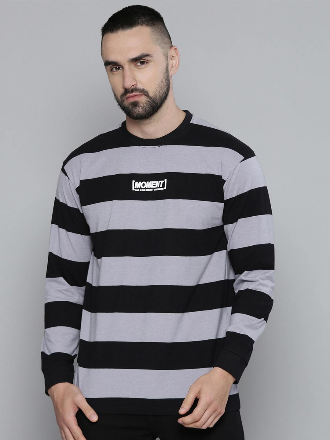 

Maniac Striped Oversized Cotton T-shirt, Black