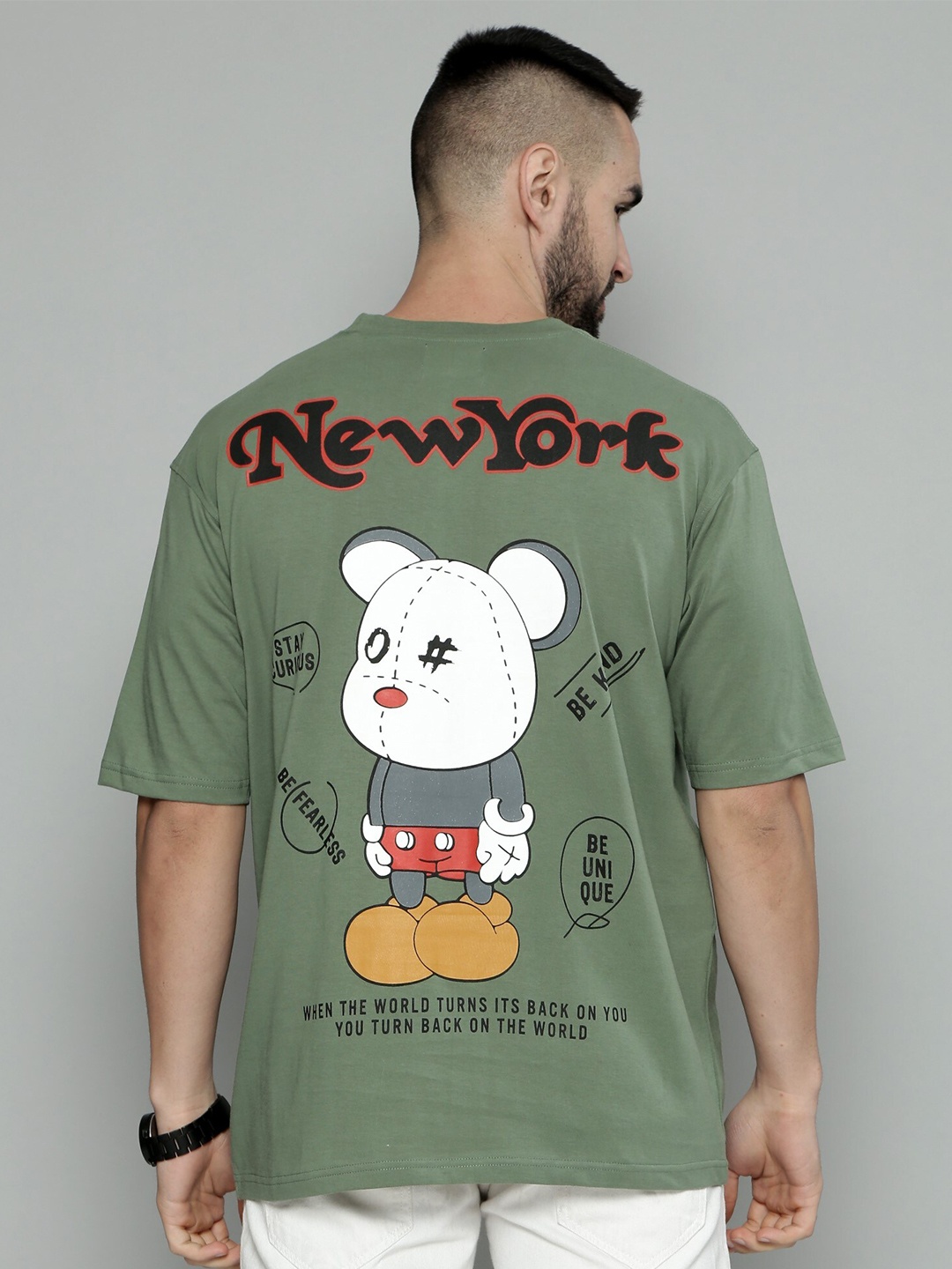 

Maniac Graphic Printed Drop Shoulder Oversized Cotton T-shirt, Green