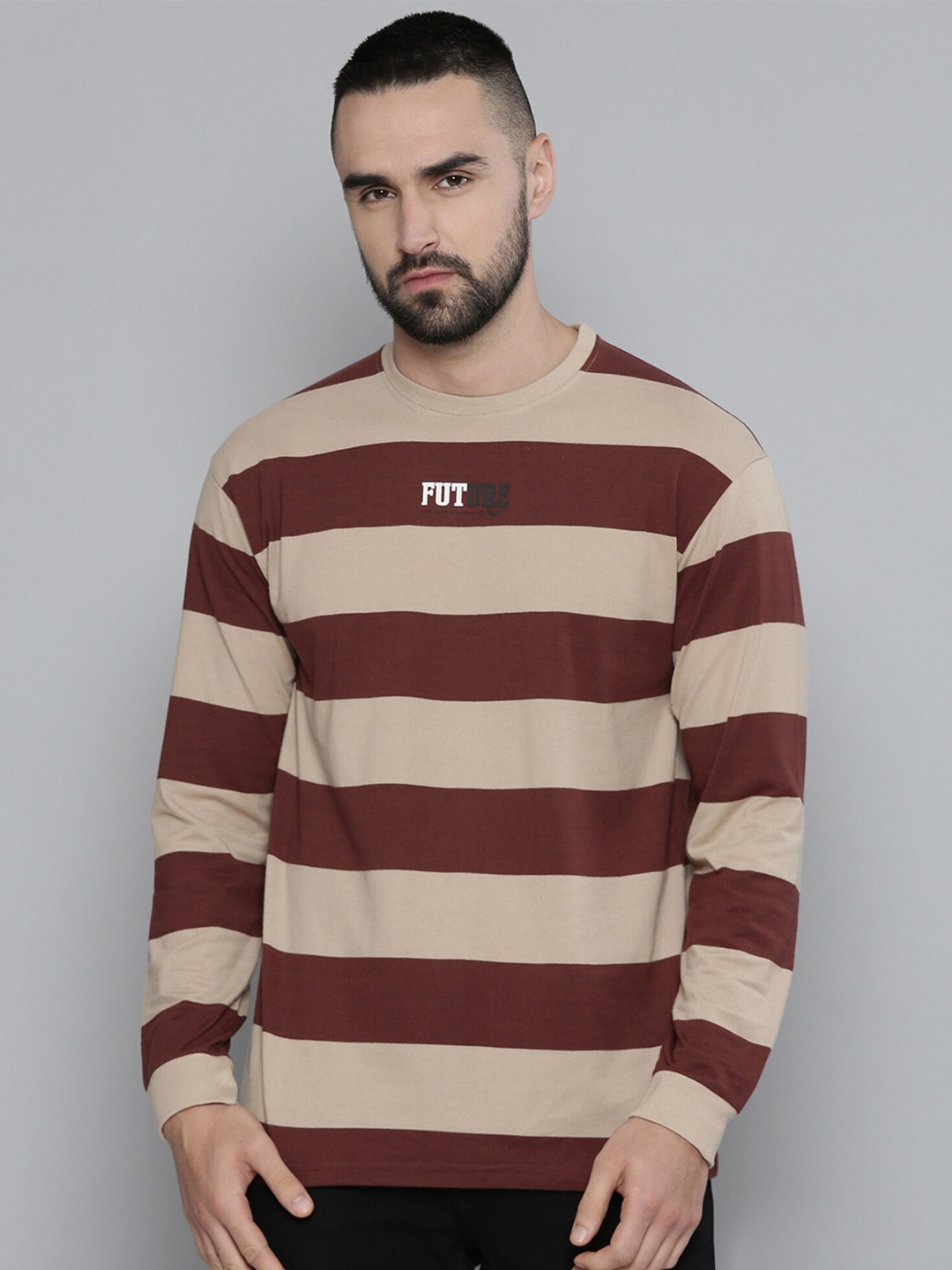 

Maniac Striped Oversized Cotton T-shirt, Brown
