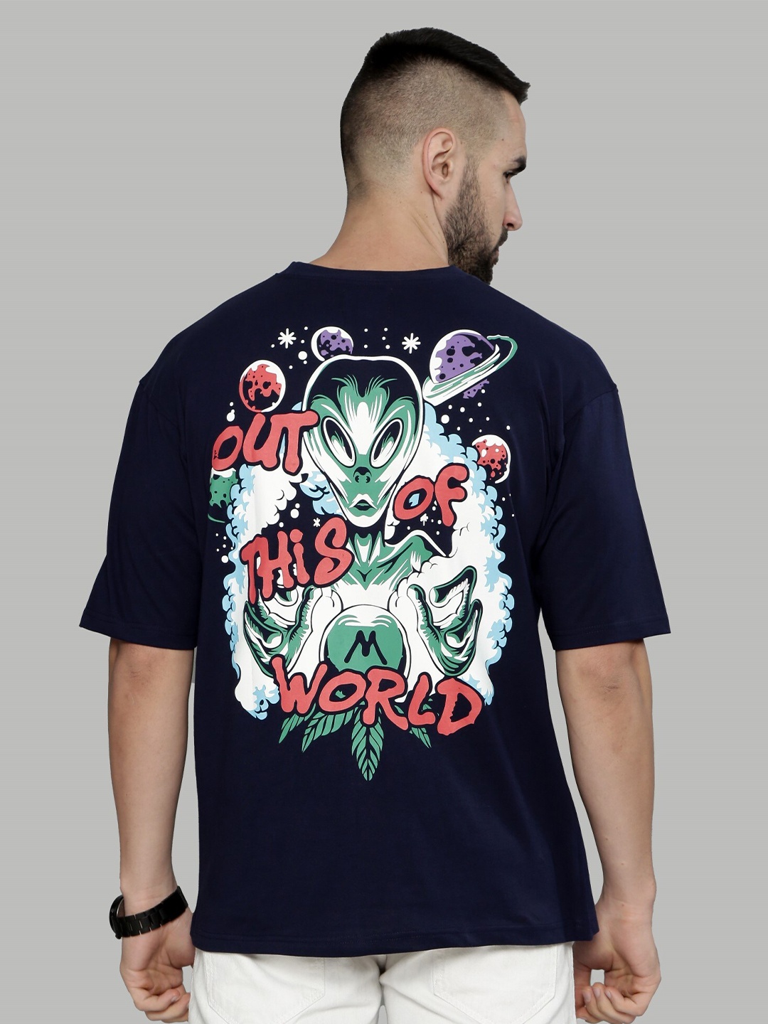 

Maniac Graphic Printed Oversized Cotton T-shirt, Navy blue