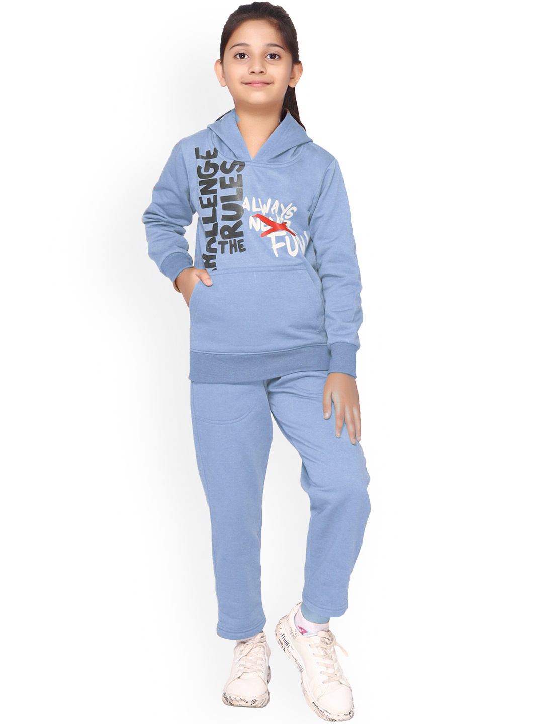 

BAESD Girls Typographic-Printed Hooded Tracksuit, Blue