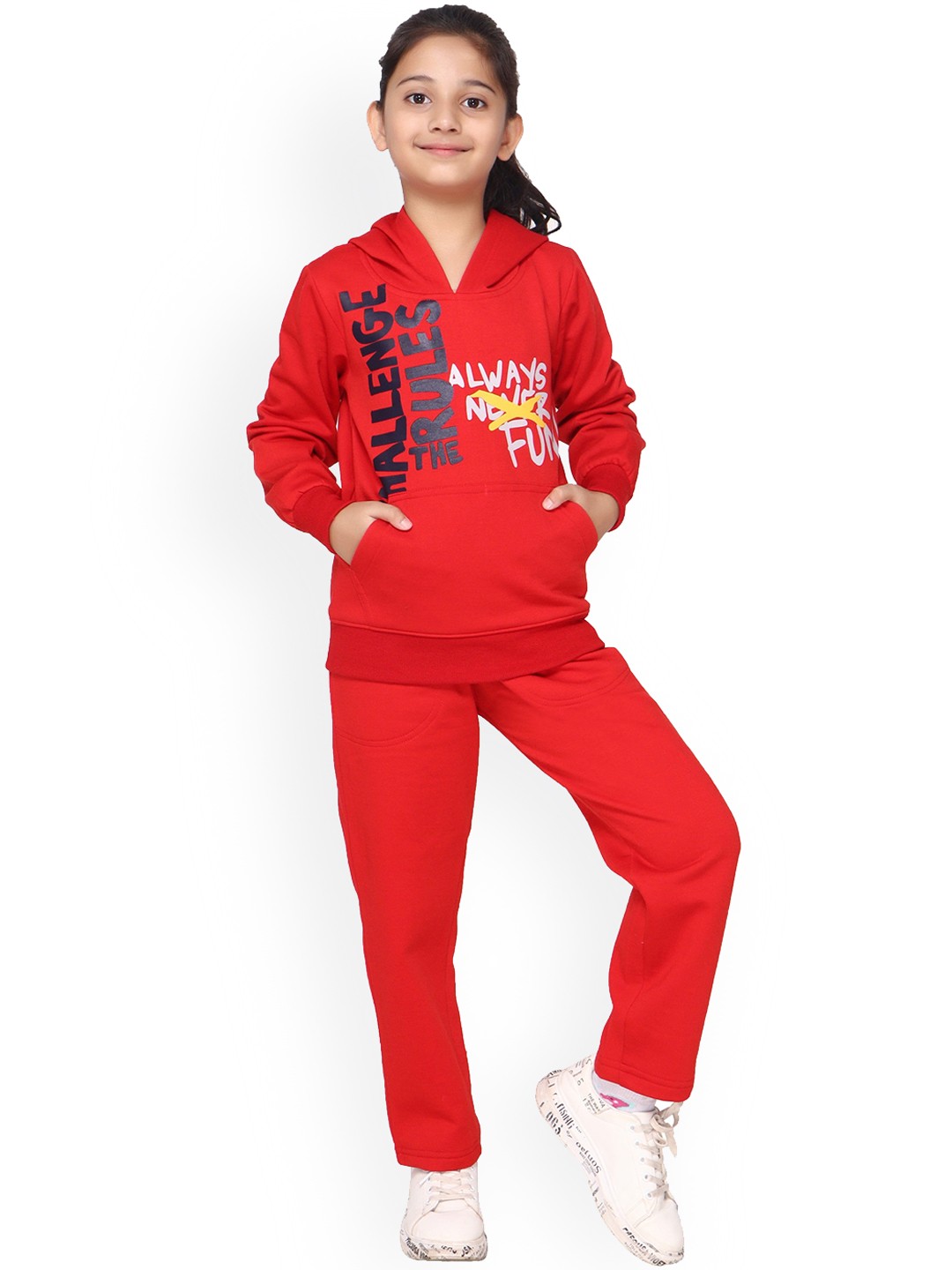 

BAESD Girls Typographic-Printed Hooded Tracksuit, Red