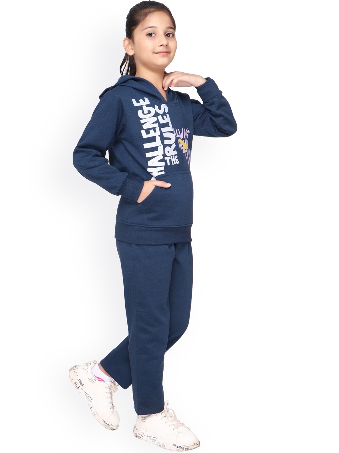 

BAESD Girls Typographic-Printed Hooded Tracksuit, Navy blue