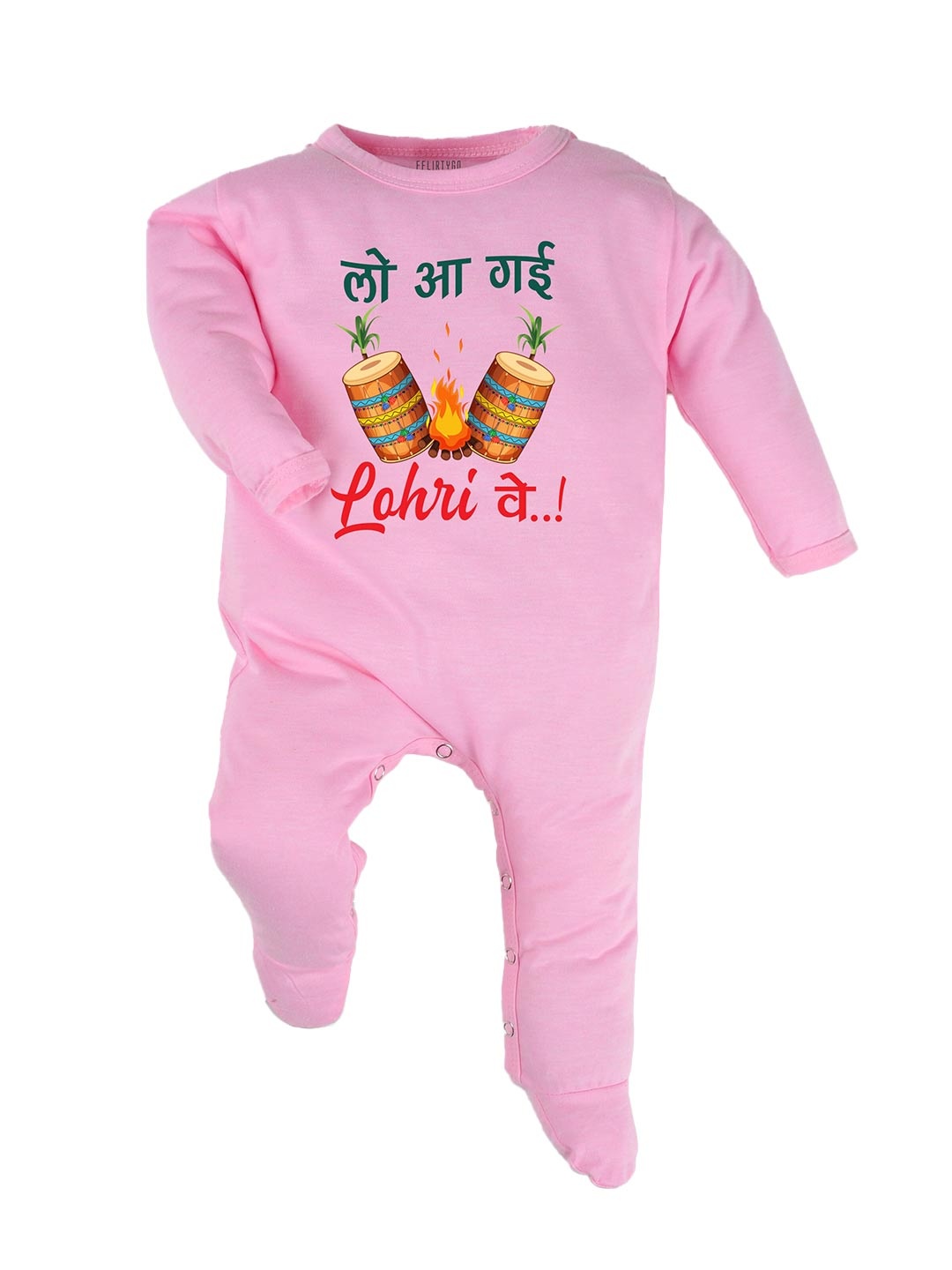 

FFLIRTYGO Infants Typography Printed Pure Cotton Sleepsuit, Pink
