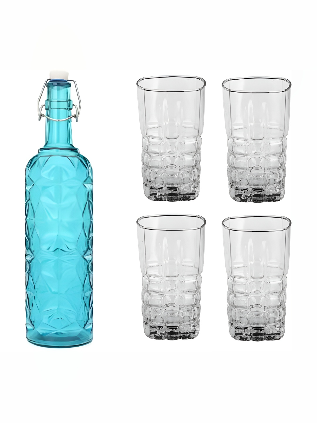 

Afast Blue & Transparent 4 Pieces Glass Water Bottle With Glasses Set