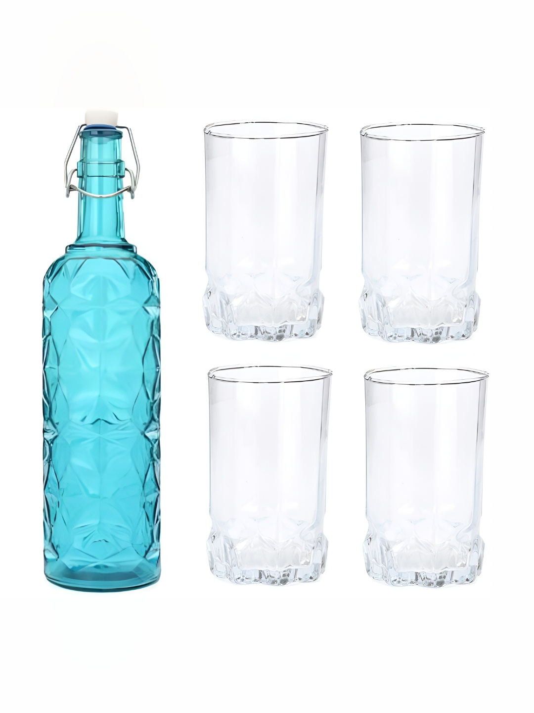 

Afast Blue & Transparent 5 Pieces Textured Glasses With Water Bottle Set