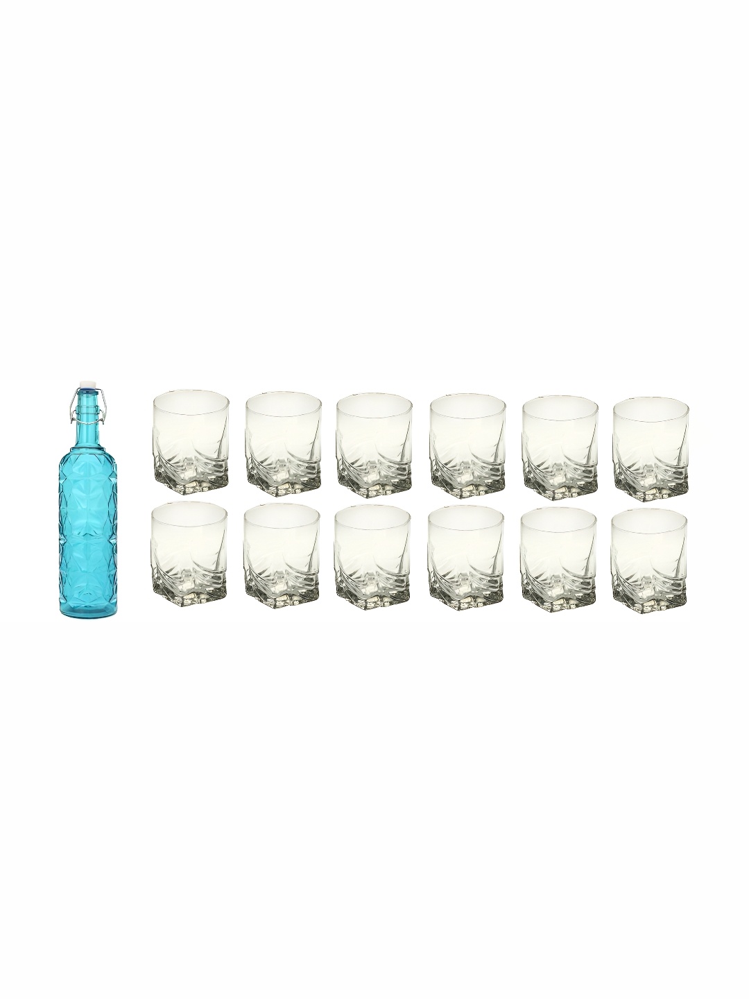 

Afast Blue & Transparent 13 Pieces Textured Glasses With Water Bottle Set