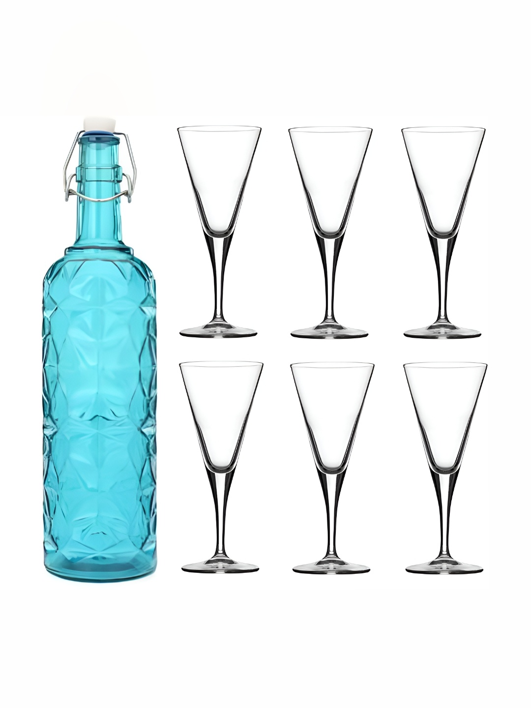 

Afast Blue & Transparent 7 Pieces Wine Glasses With Water Bottle