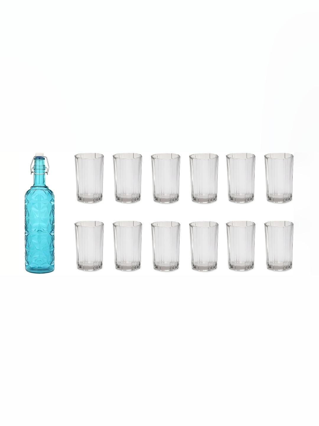 

Afast Blue & Transparent 13 Pieces Glass Water or Juice Glass With Water Bottle Set 1 Ltr