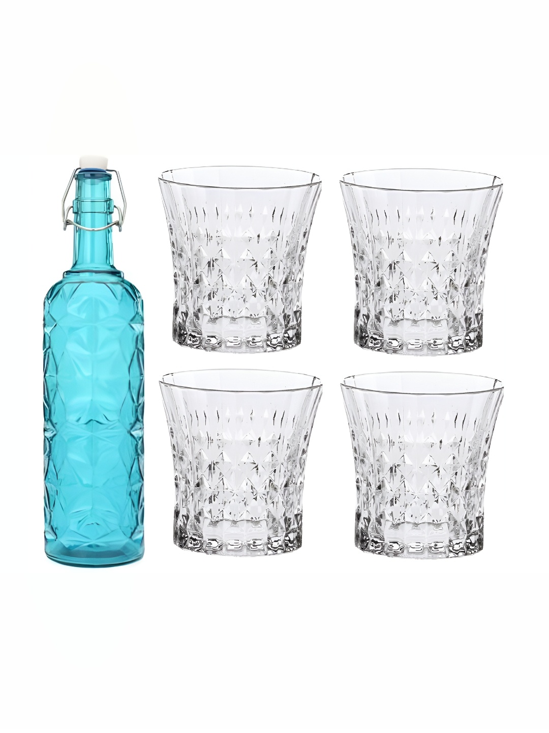 

Afast Blue & Transparent 5 Pieces Glass Whisky Glasses With Water Bottle Set 1 Ltr