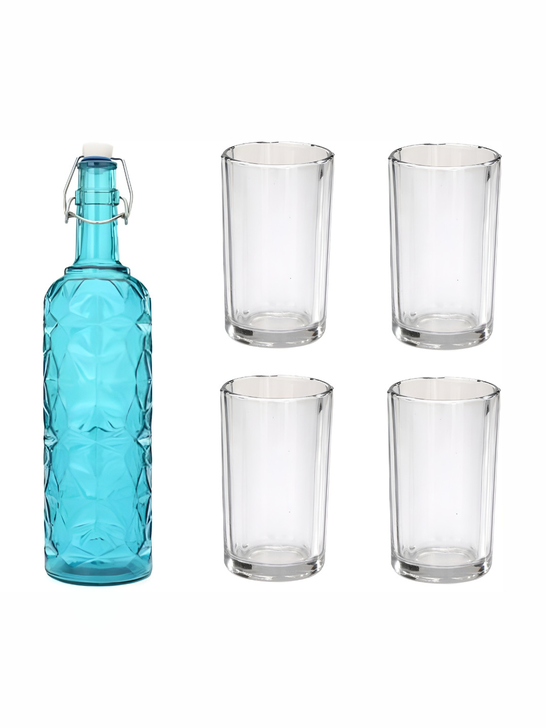 

Afast Blue & Transparent 5 Pieces Glass Water or Juice Glass With Water Bottle Set 1 Ltr