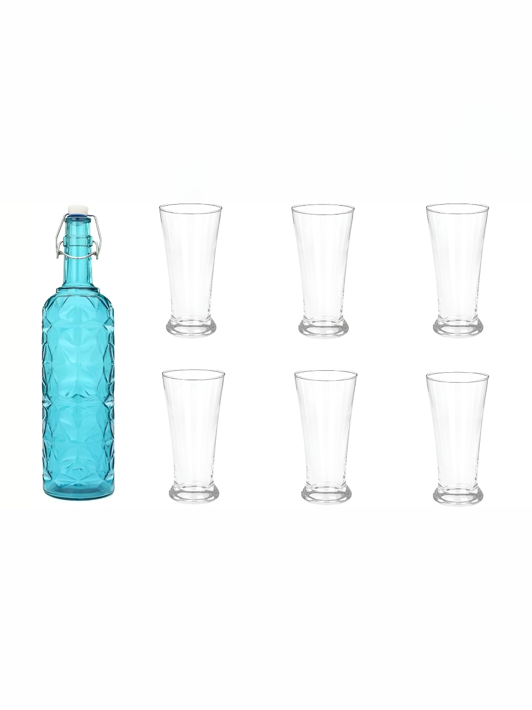 

Afast Blue & Transparent 7 Pieces Glass Beer Glass With Water Bottle Set 1 Ltr