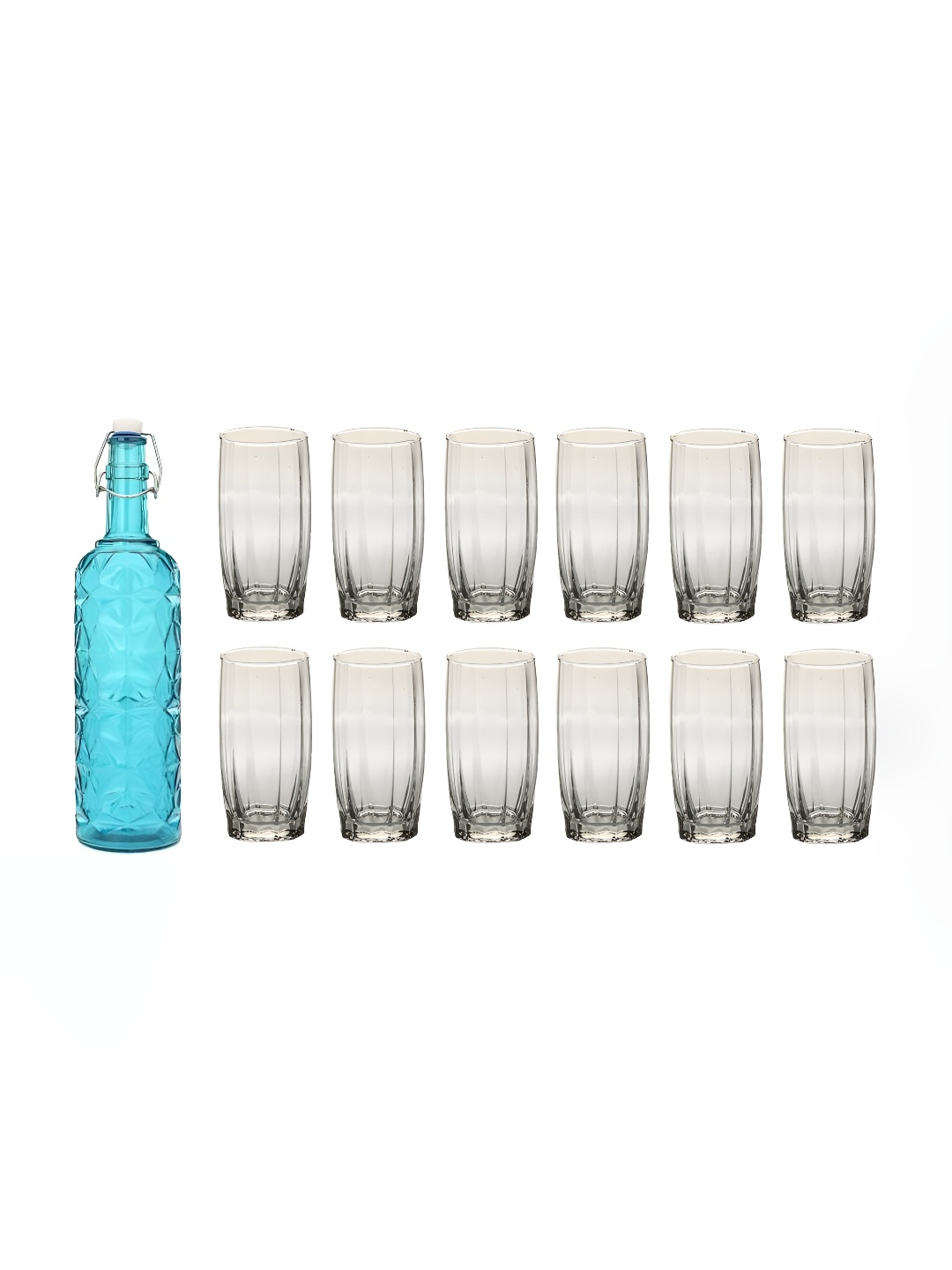 

Afast Blue Transparent 13 Pieces Textured Water Bottle With Glasses Set