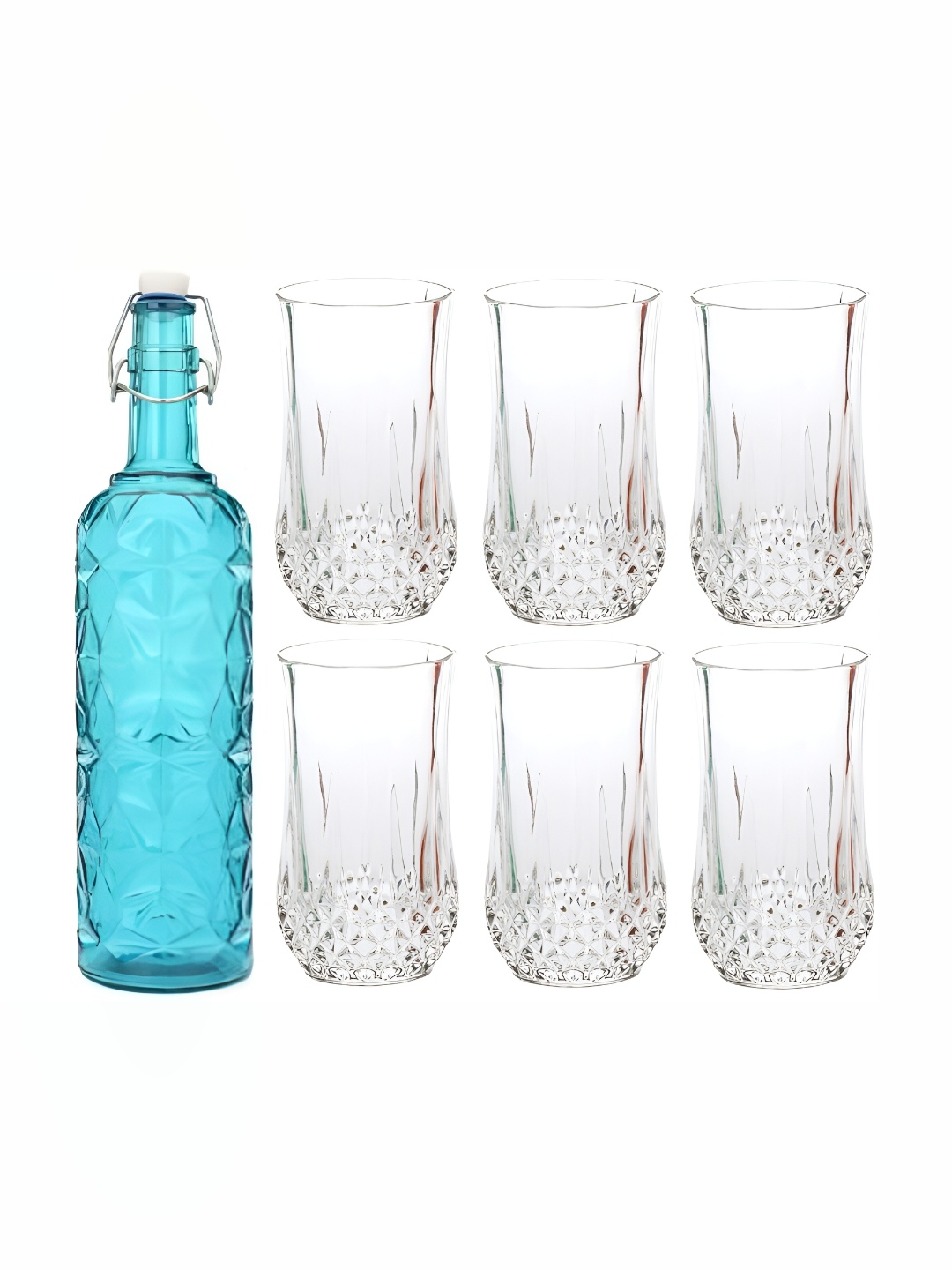 

Afast Blue Transparent 7 Pieces Textured Water Bottle With Glasses Set