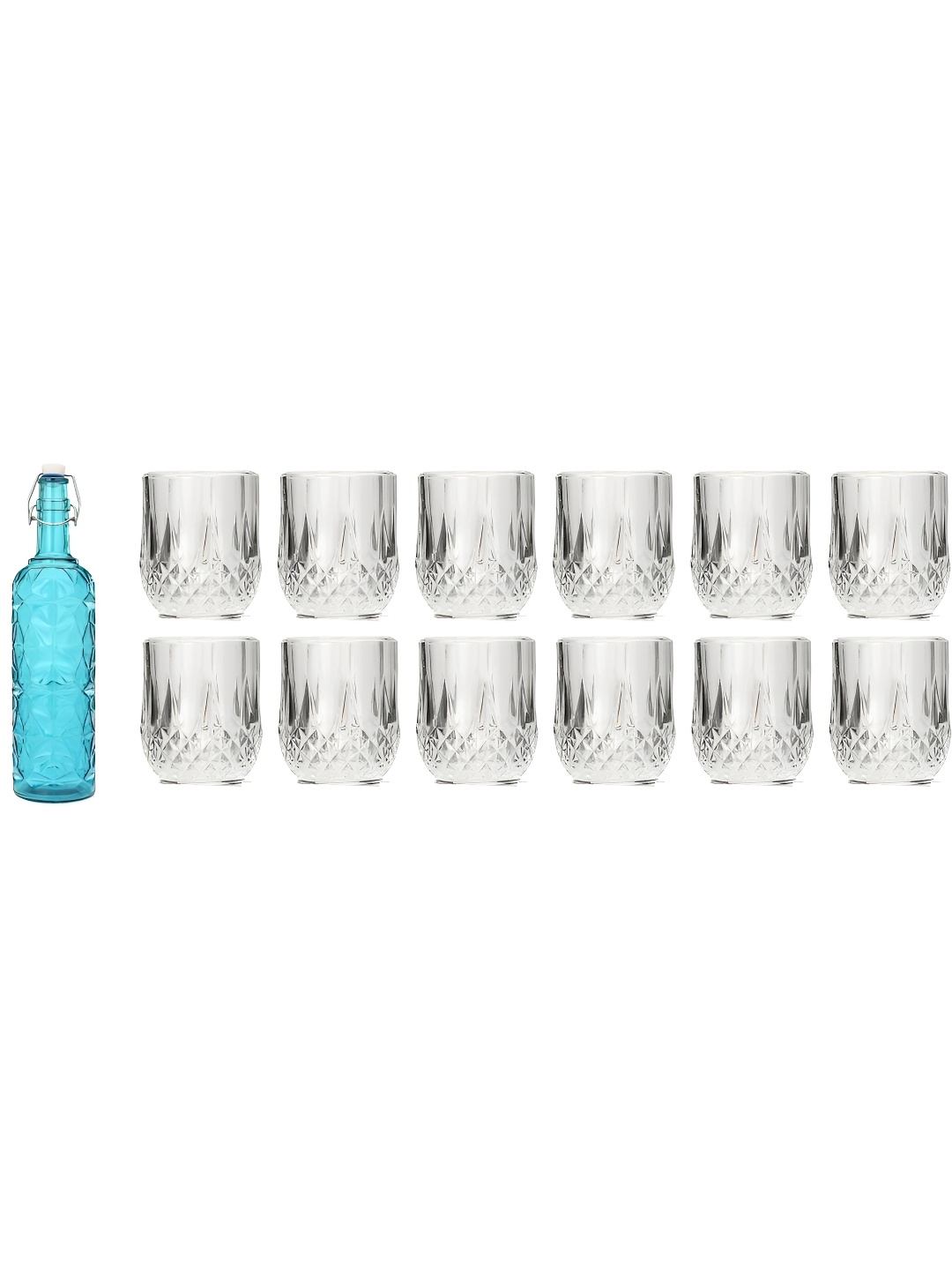 

Afast Blue Transparent 13 Pieces Textured Water Bottle With Glasses Set