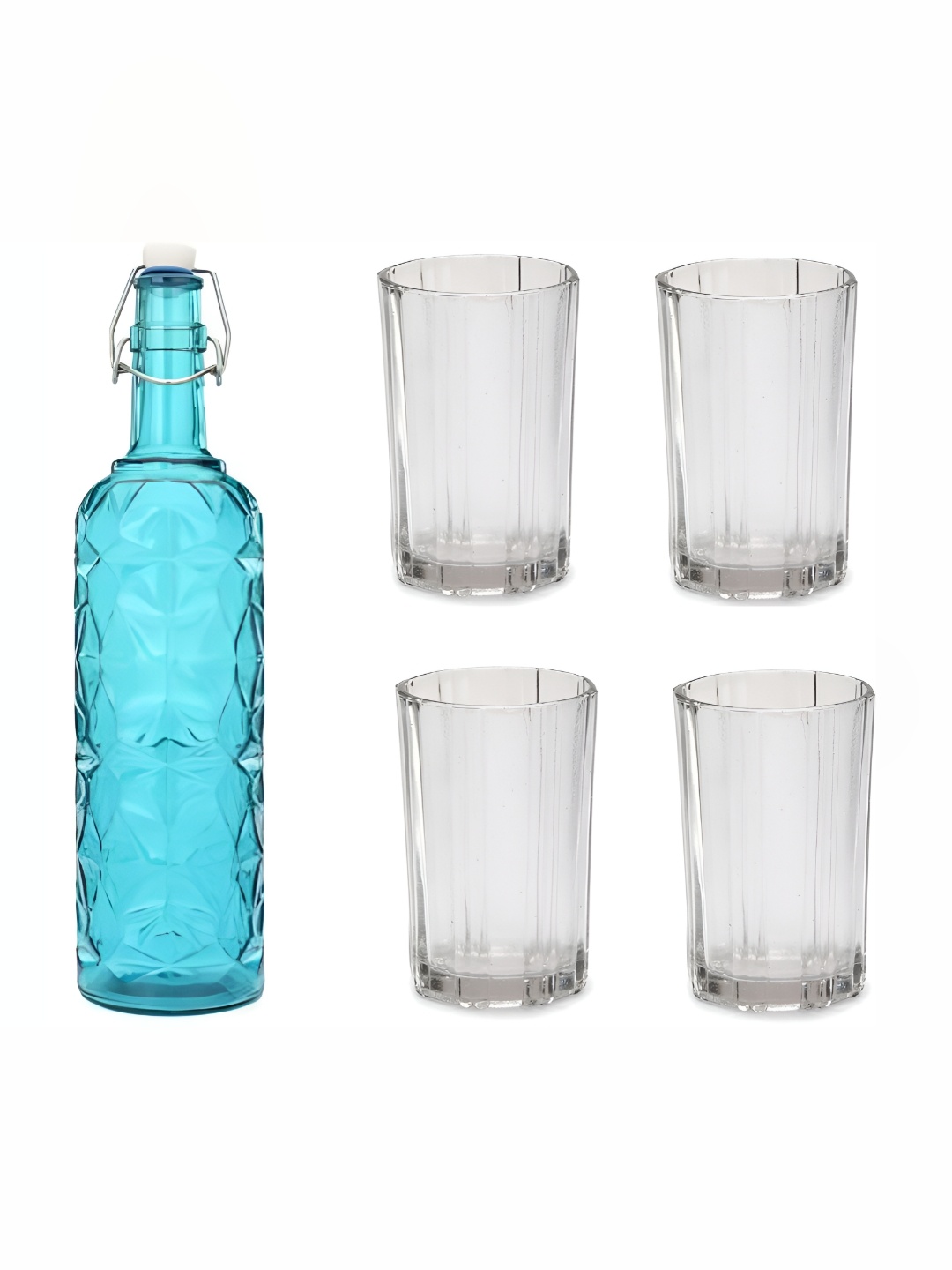 

Afast Blue & Transparent 5 Pieces Textured Water Bottle With Glasses Set