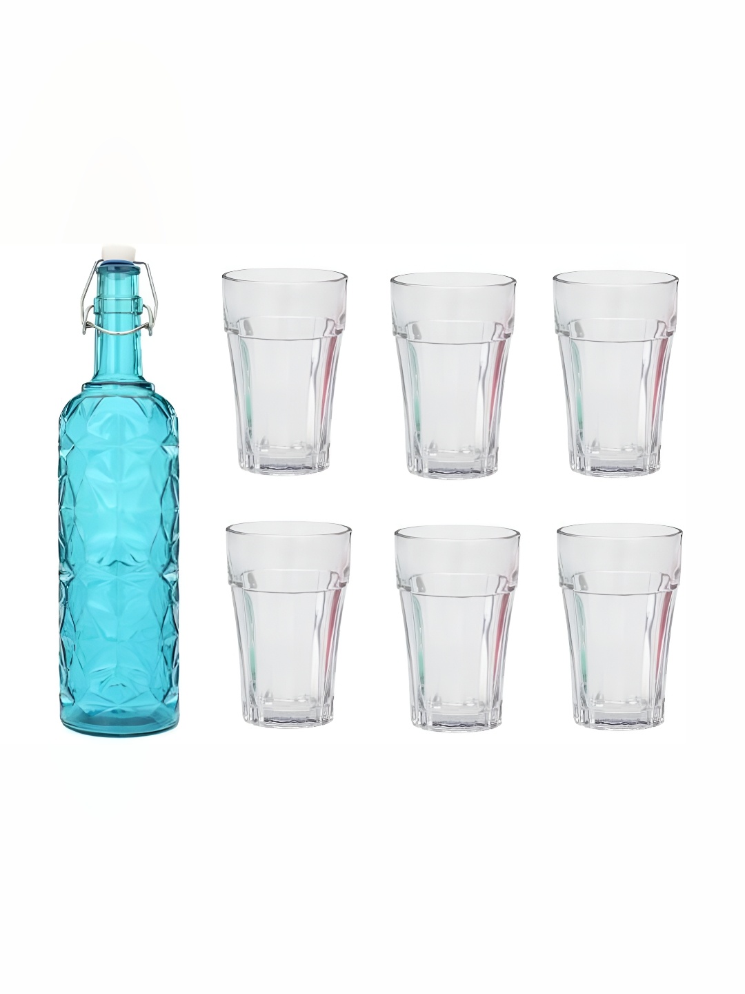 

Afast Blue Transparent 7 Pieces Textured Water Bottle With Glasses Set