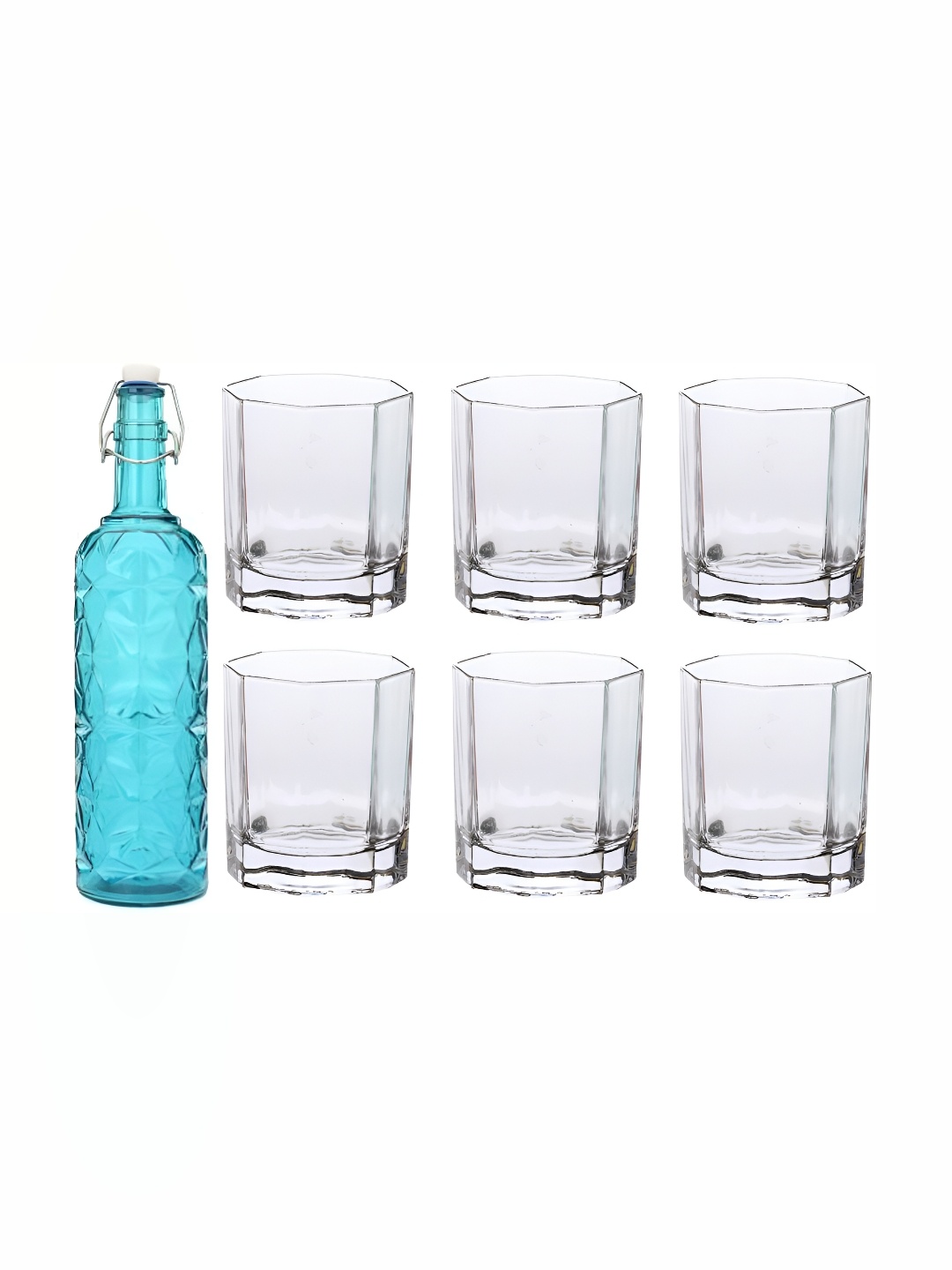 

Afast Blue & Transparent 7 Pieces Textured Water Bottle With Glasses Set