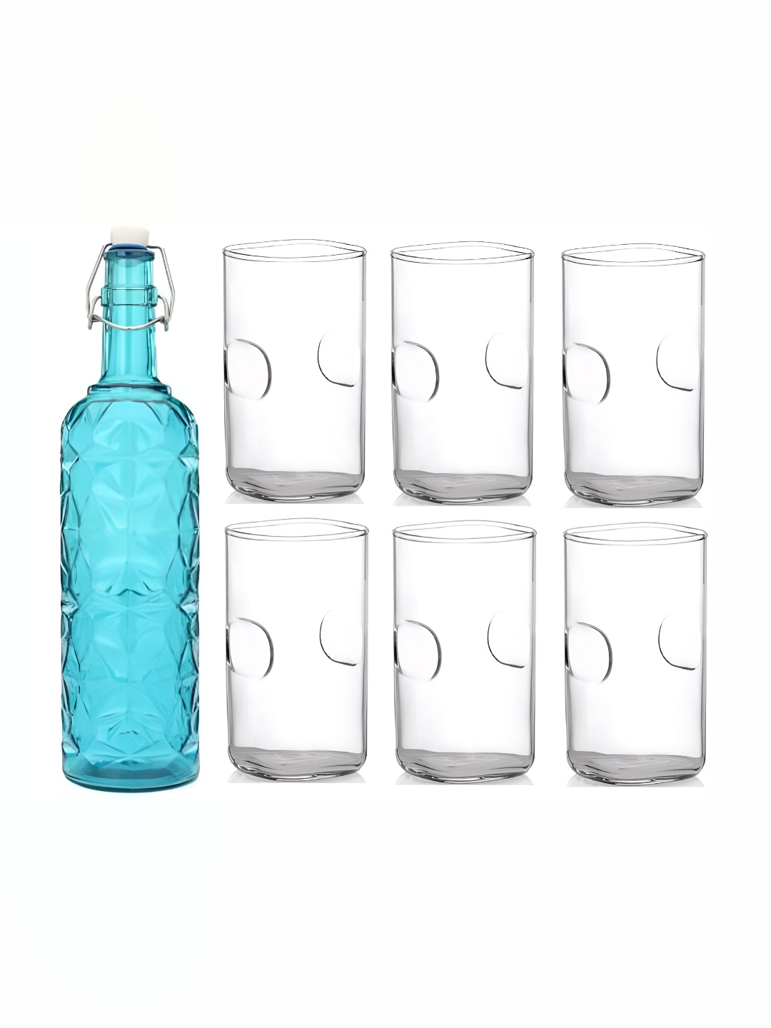 

Afast Blue & Transparent 7 Pieces Textured Water Bottle With Glasses Set