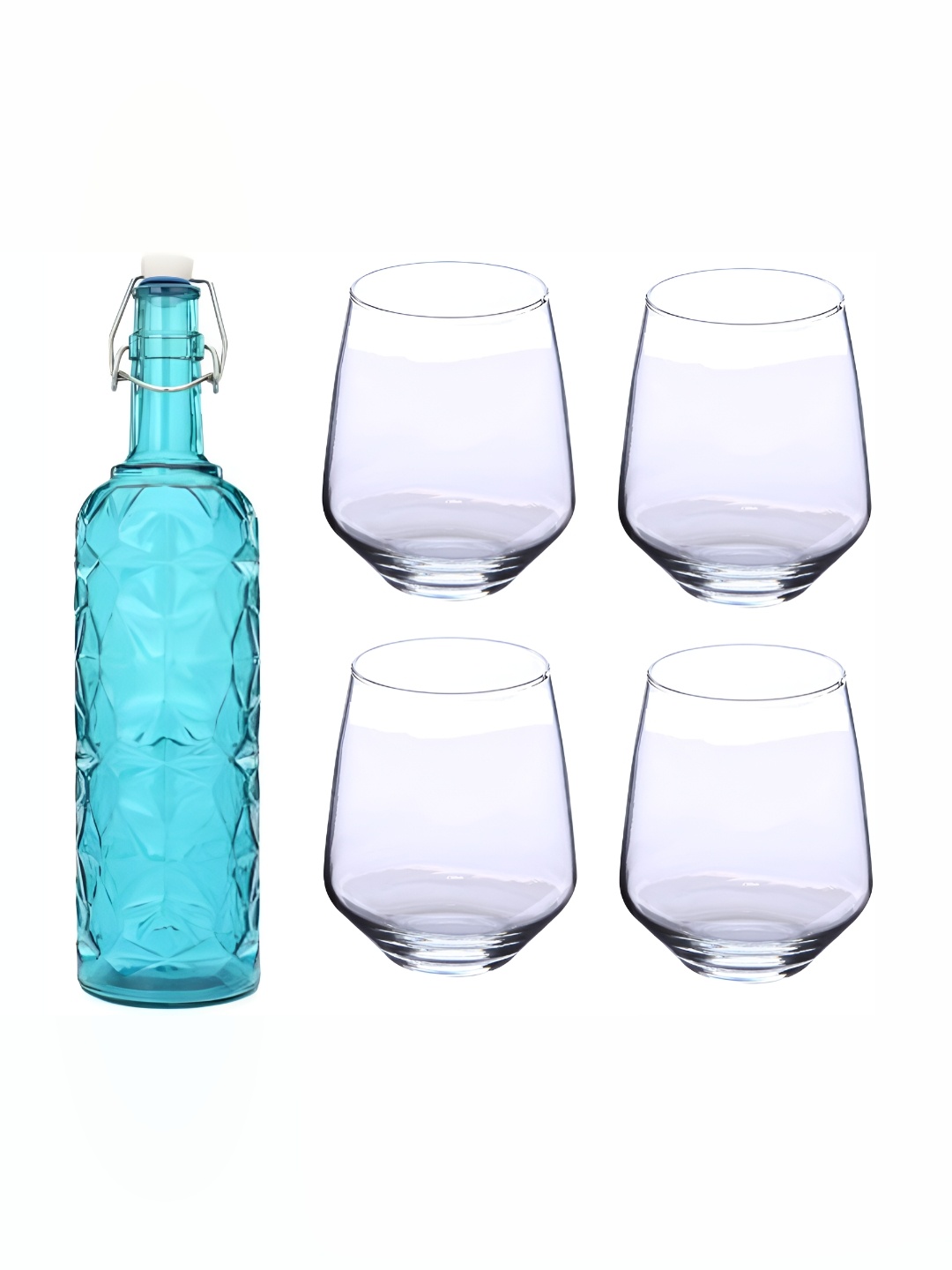 

Afast Blue & Transparent 5 Pieces Textured Water Bottle With Glasses Set