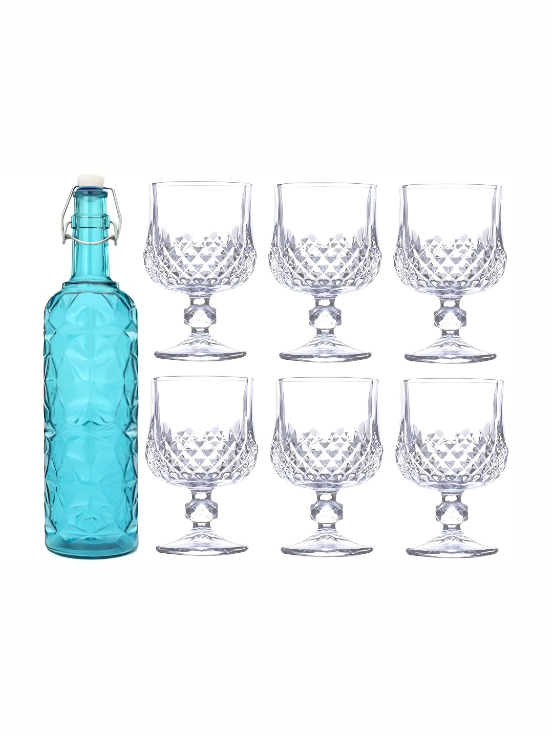 

Afast Blue & Transparent 7 Pieces Textured Water Bottle With Glasses Set