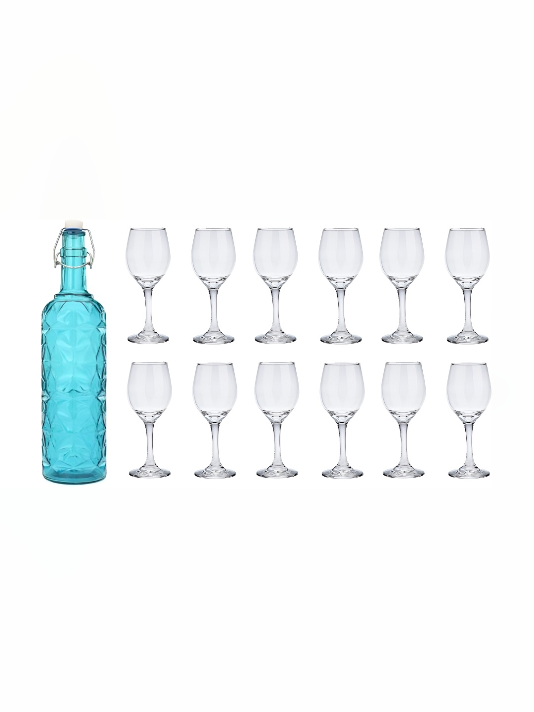 

Afast Blue & Transparent 13 Pcs Glass Wine Glasses With Water Bottle