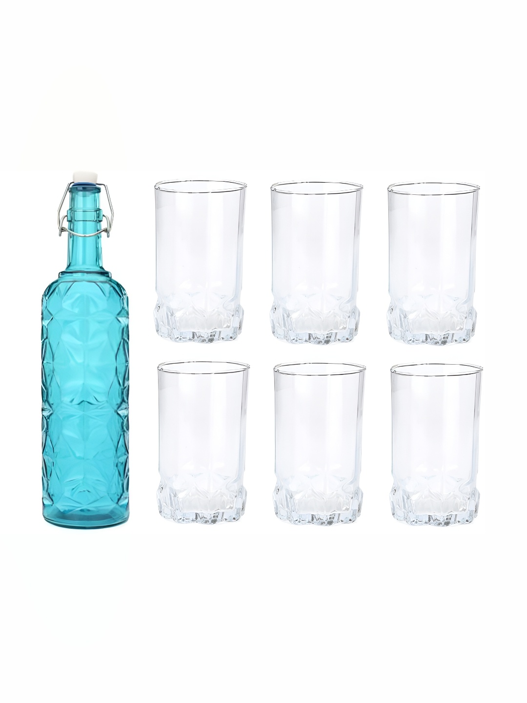 

Afast Blue & Transparent 7Pcs Glass Water Or Juice Glass With Water Bottle