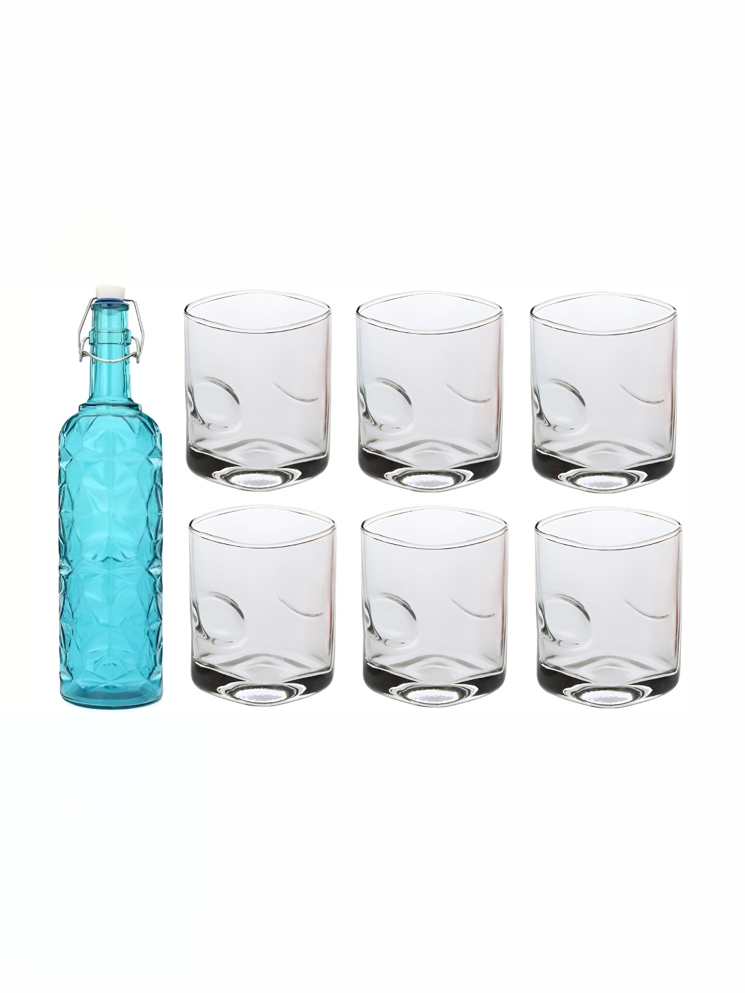 

Afast Blue & Transparent 7Pcs Glass Water Or Juice Glass With Water Bottle