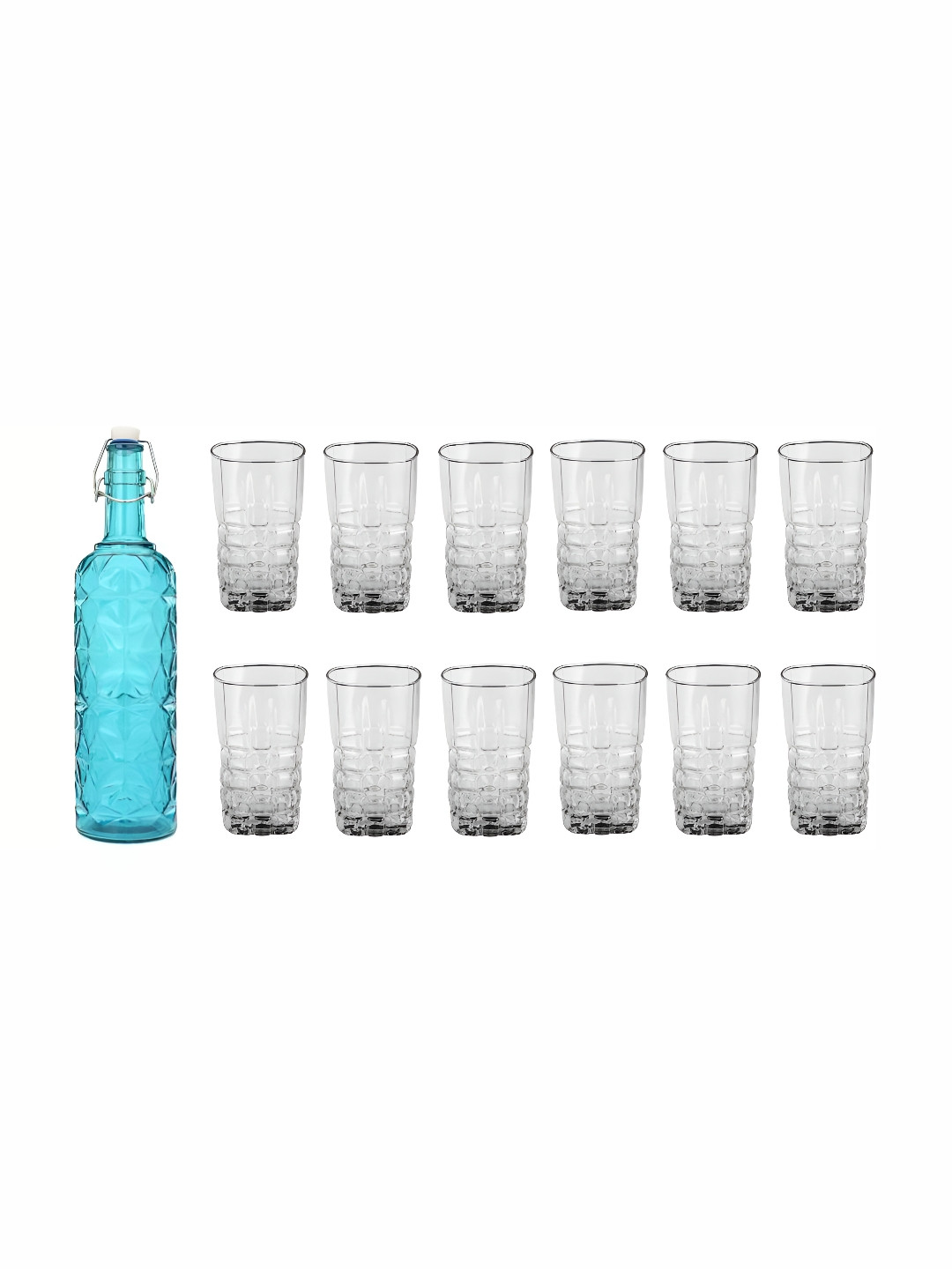

Afast Blue & Transparent 13 Pieces Textured Water or Juice Glasses With Water Bottle