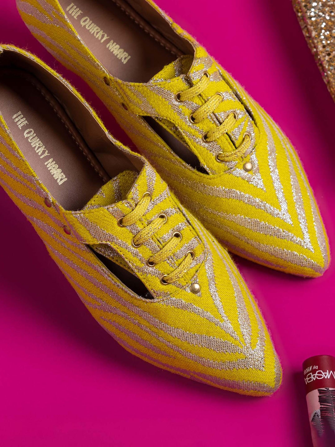 

THE QUIRKY NAARI Women Printed Pointed Toe Lace-Up Oxfords, Yellow
