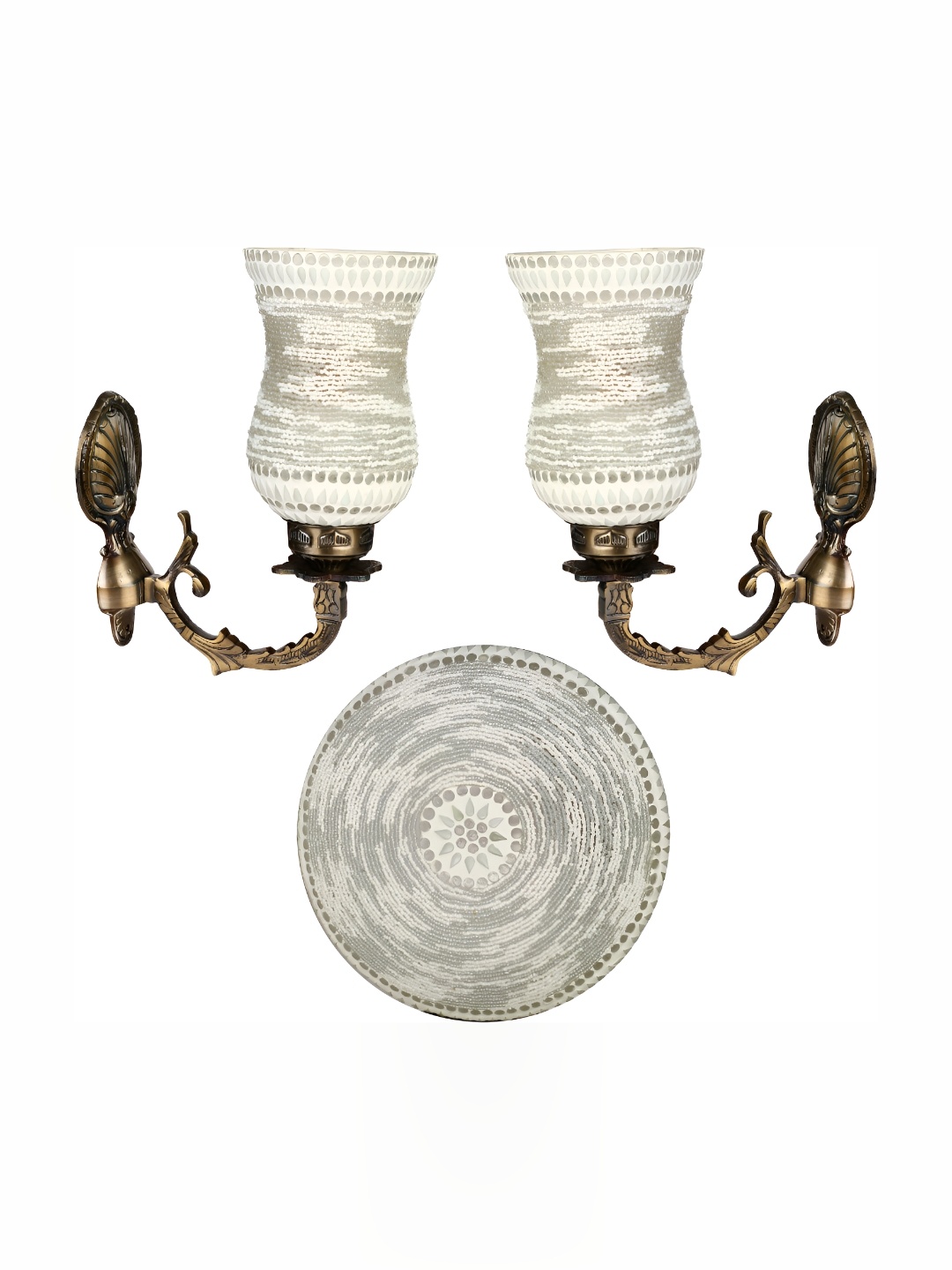 

Afast White & Grey 3 Pieces Textured Bell Shaped Glass Wall Lamp