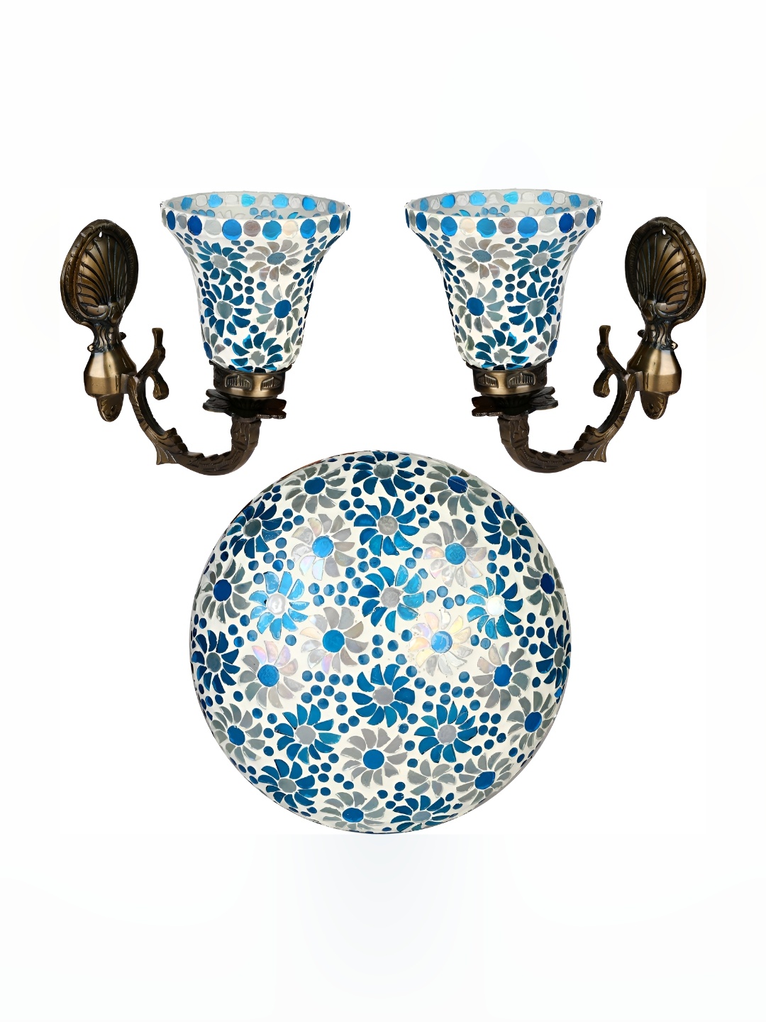 

Afast Blue & White 3 Pieces Textured Bell Shaped Glass Wall Lamp