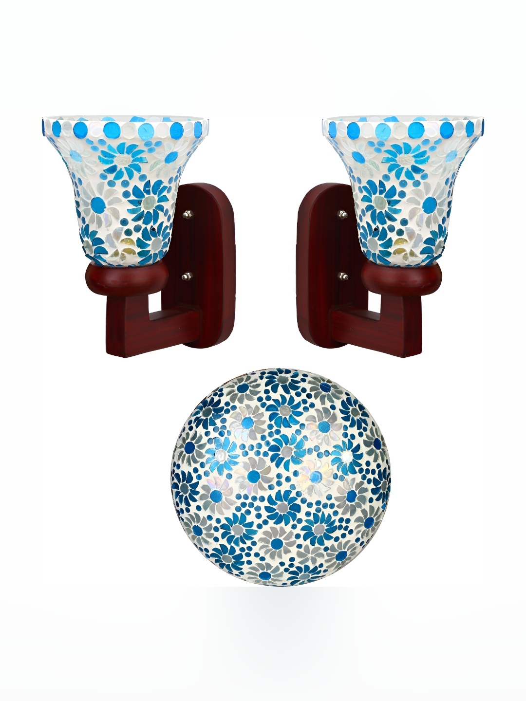 

Afast Blue & White 3 Pieces Textured Bell Shaped Glass Wall Lamp