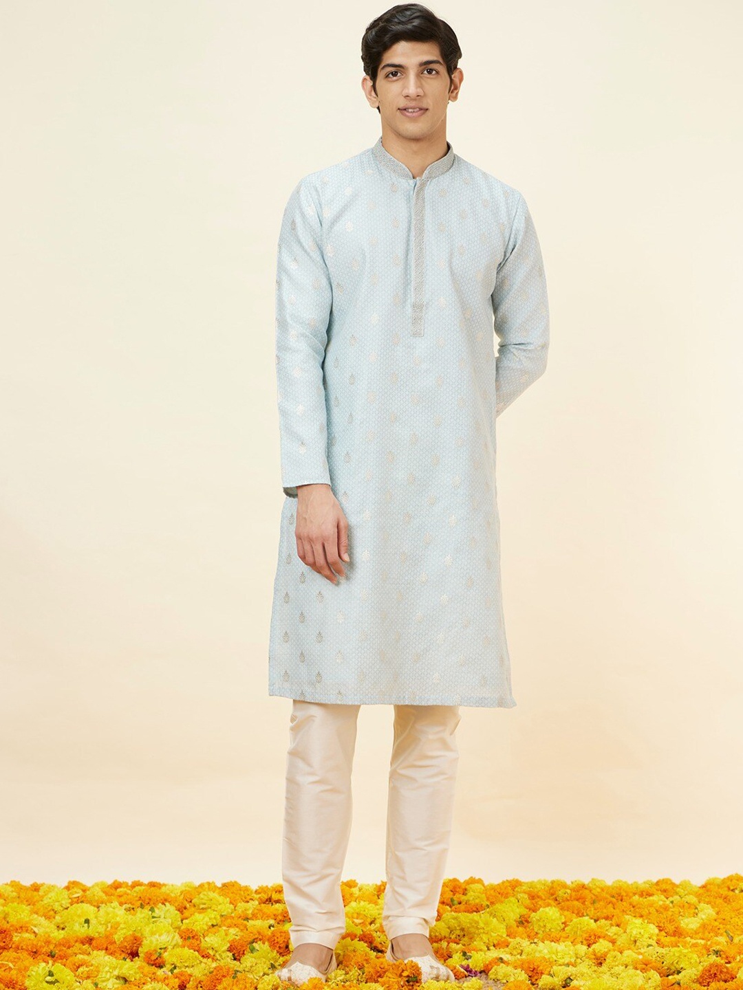 

Manyavar Woven Design Kurta with Pyjamas, Blue