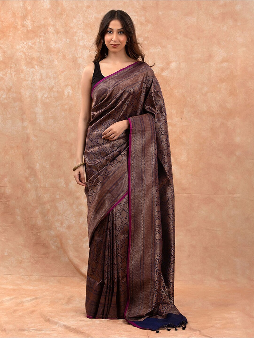 

CHINAYA BANARAS Ethnic Motifs Woven Design Zari Saree, Blue