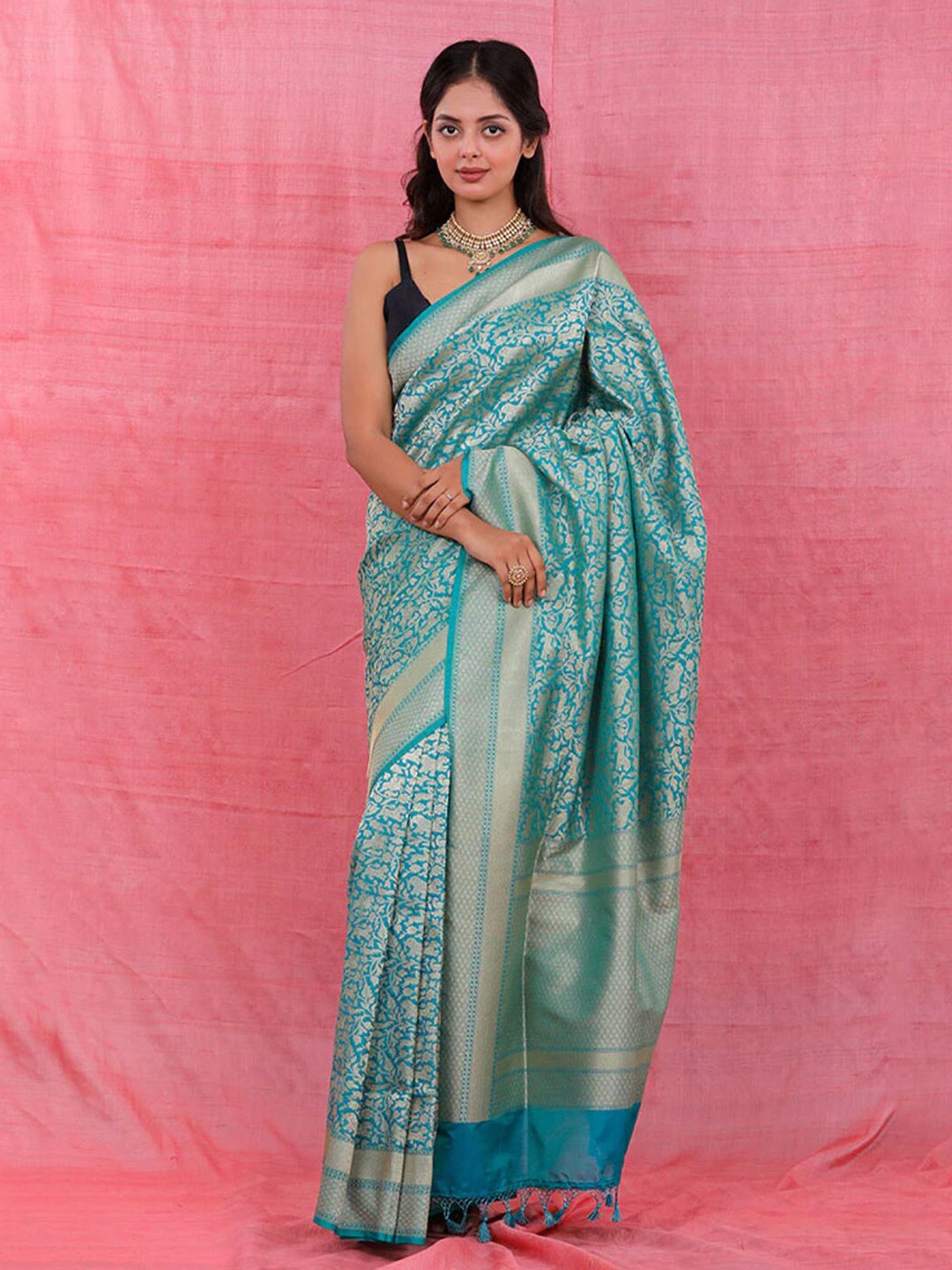 

CHINAYA BANARAS Ethnic Motifs Woven Design Zari Saree, Blue