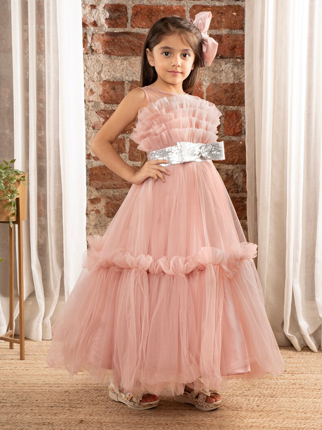

Ministitch Girls Ruffled Net Party Maxi Gown, Pink