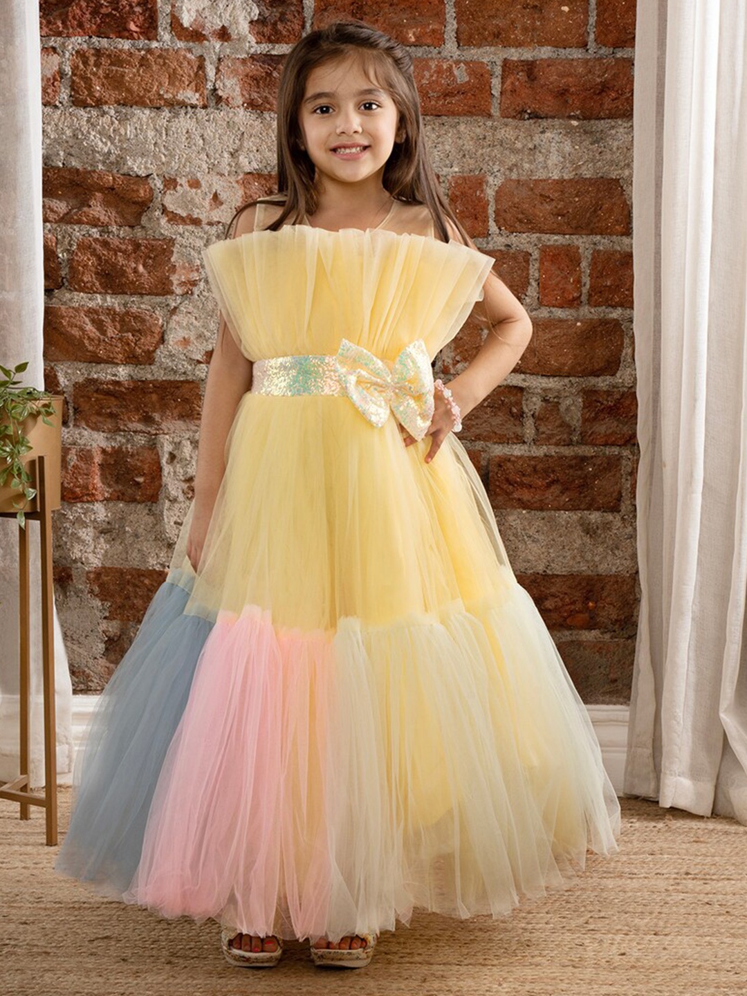 

Ministitch Girls Bow Detailed Tulle Net Party Maxi Gown, Yellow