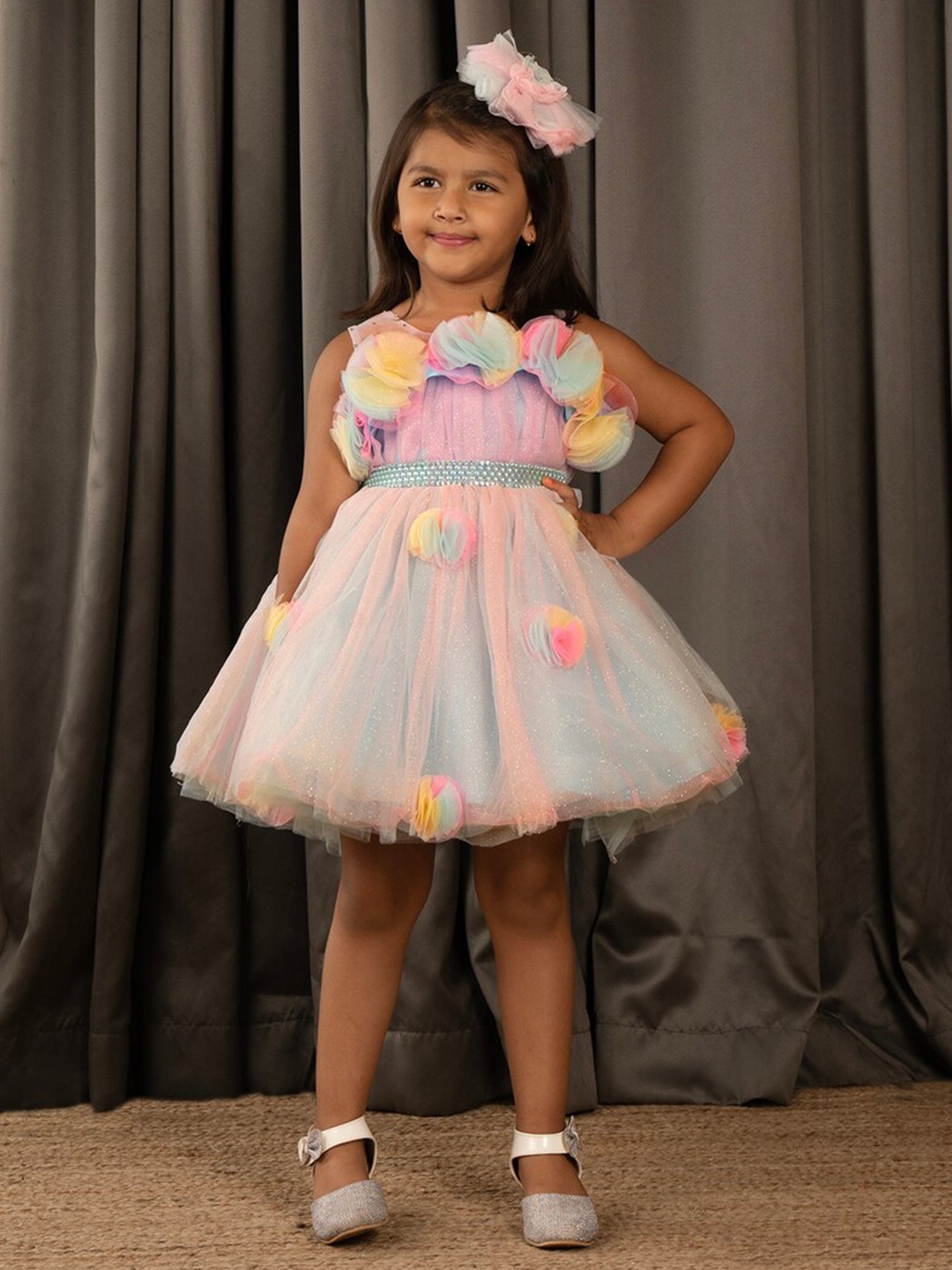 

Ministitch Girls Floral Net Tulle Fit & Flare Dress, Pink