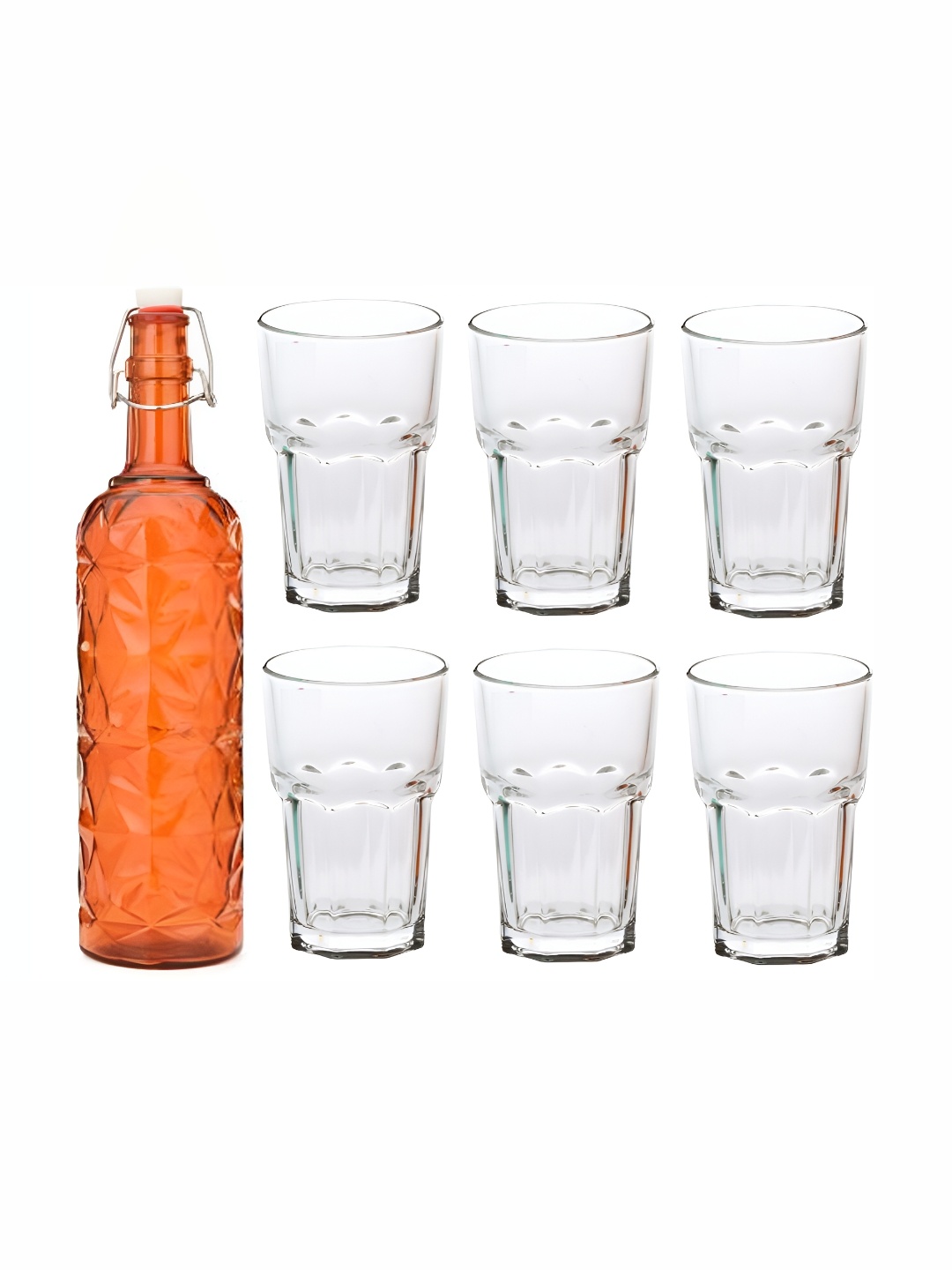 

Afast Orange Coloured & Transparent 7 Pcs Glasses With Water Bottle