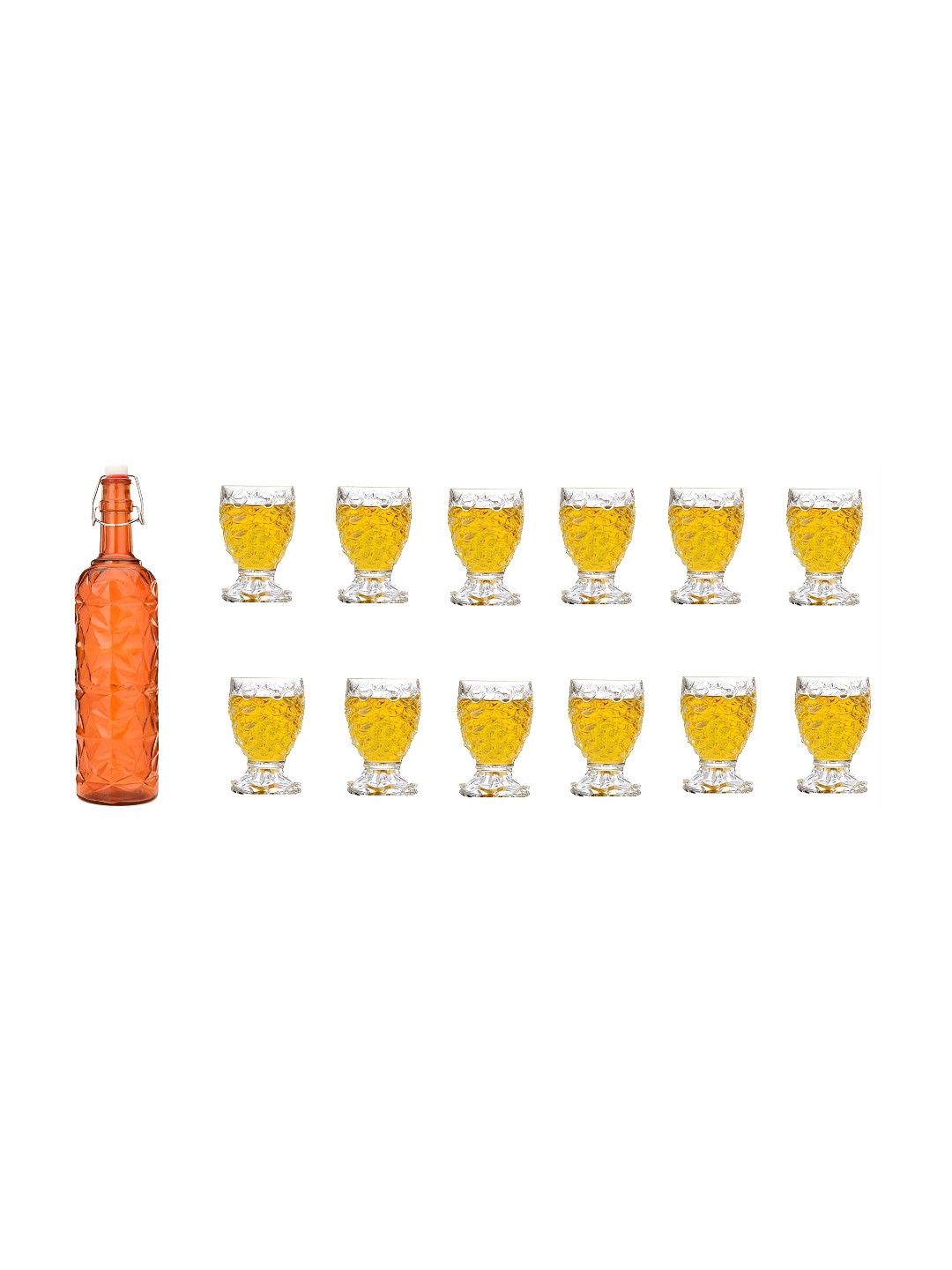 

Afast Orange Coloured & Transparent 13 Pieces Bottle And Glass