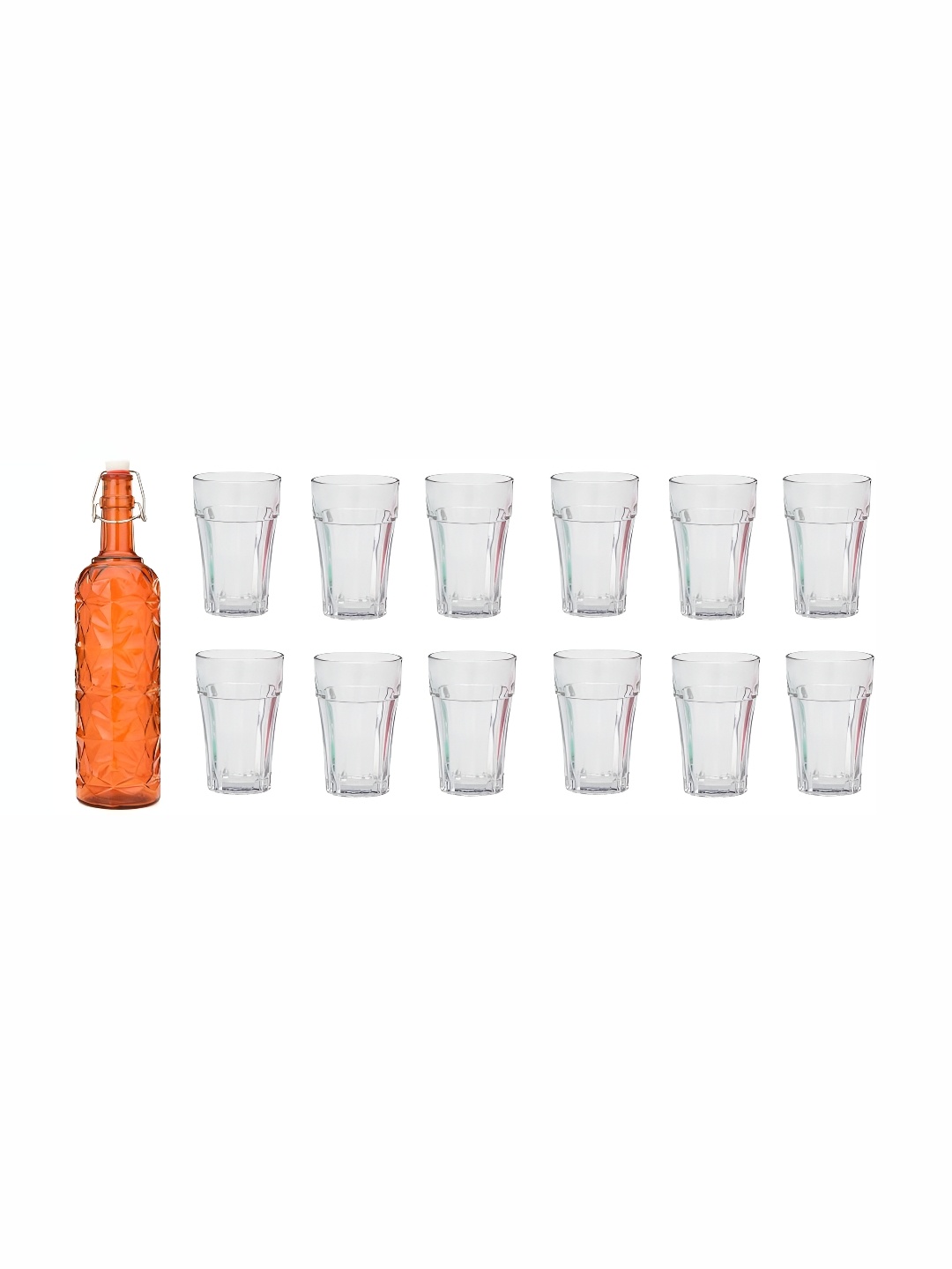 

Afast Orange Coloured & Transparent 13 Pcs Glasses With Water Bottle