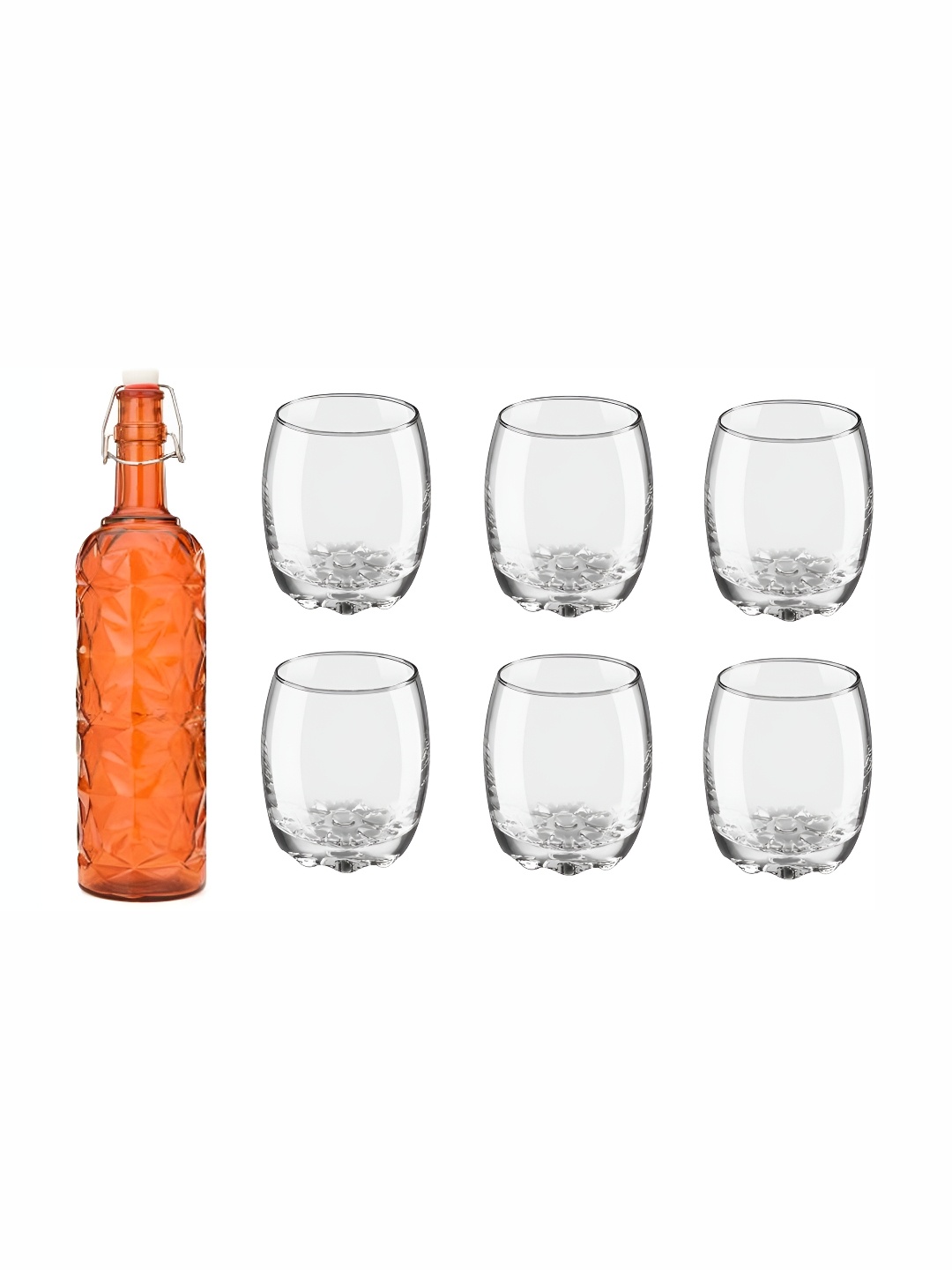 

Afast Orange Coloured & Transparent 7 Pcs Glasses With Water Bottle