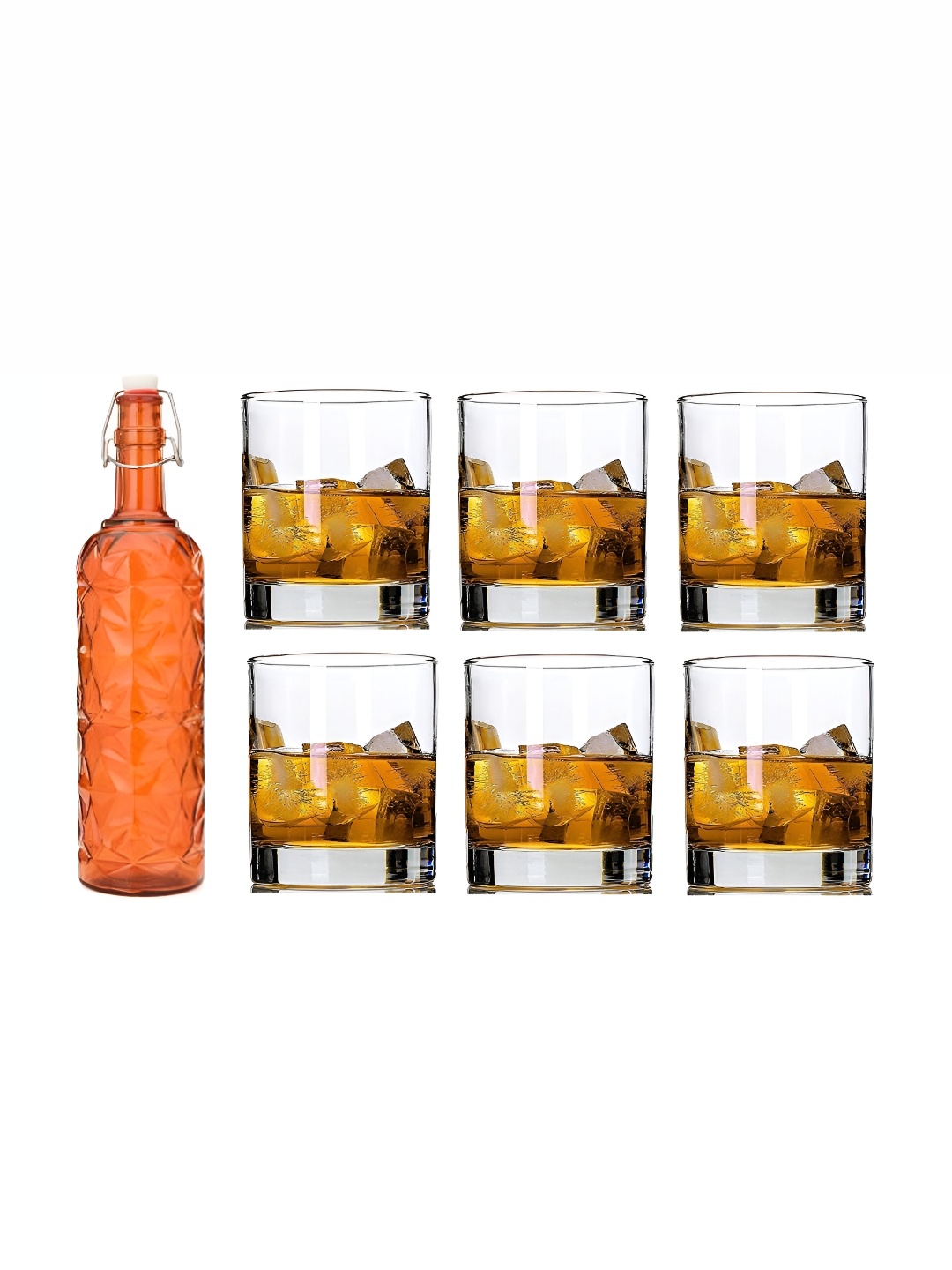 

Afast Orange Coloured & Transparent 7 Pcs Glasses With Water Bottle