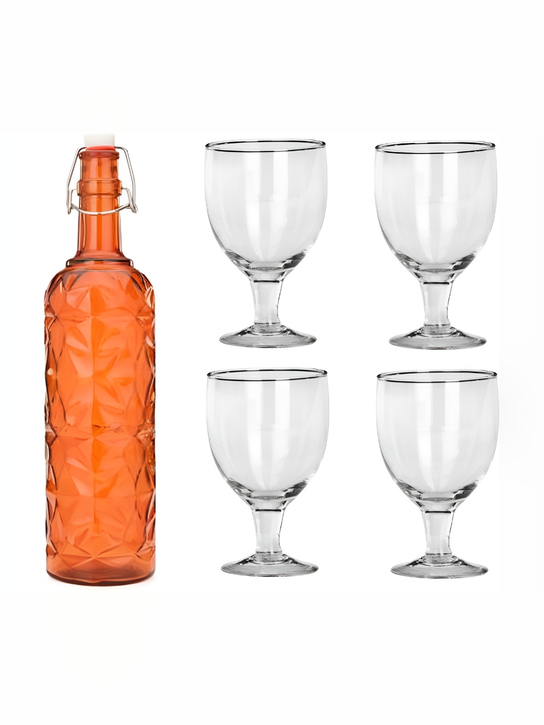 

Afast Orange Coloured & Transparent 5 Pcs Glasses With Water Bottle