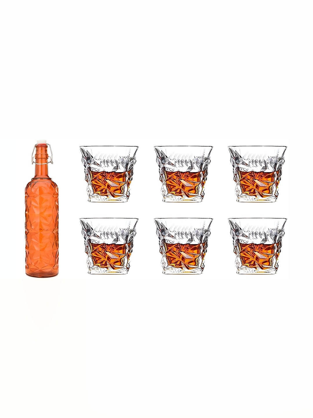 

Afast Orange Coloured & Transparent 7 Pcs Glass Water or Juice Glass
