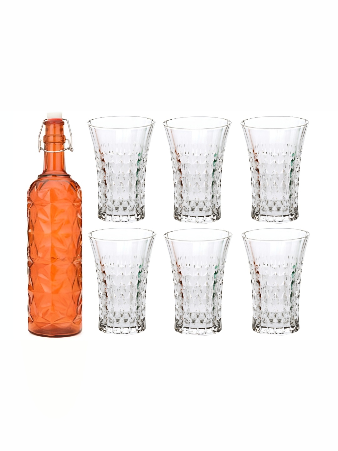 

Afast Orange Transparent 7 Pieces Textured Water Bottle With Glasses Set