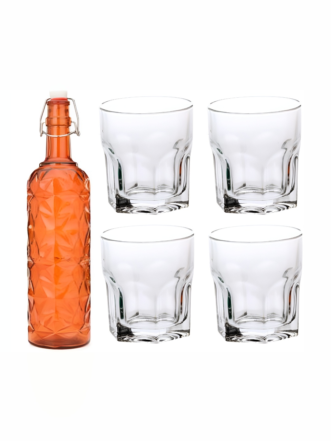 

Afast Orange & Transparent 5Pcs Glass Glasses With Water Bottle Set