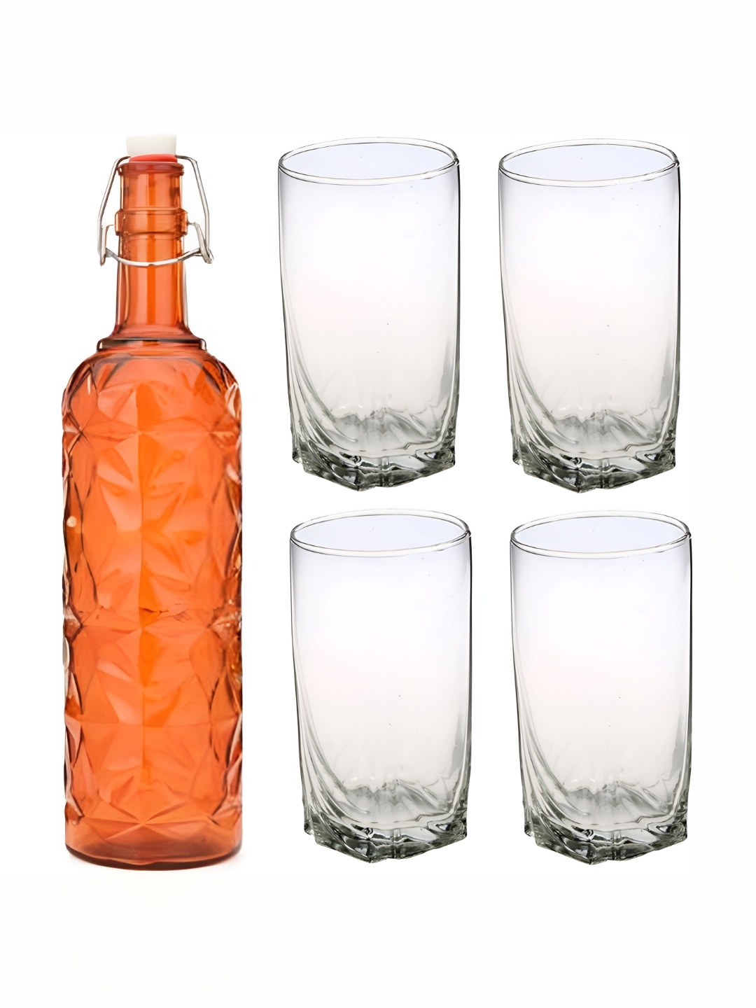 

Afast Orange Transparent 5 Pieces Textured Water Bottle With Glasses Set